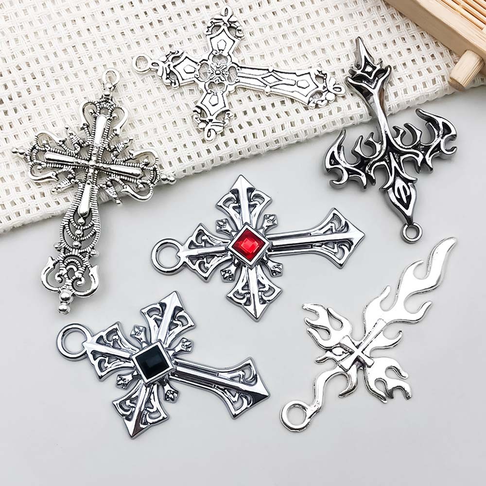 BULK 12Pcs Big Cross Charms DIY Jewelry Making Pendants Antique Silver