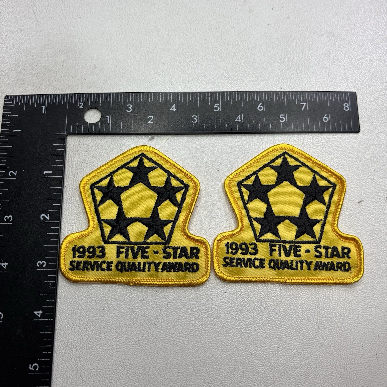 Vtg 2 Patches 1993 CHRYSLER 5 STAR SERVICE QUALITY AWARD Car Auto Patch Lot 00.3