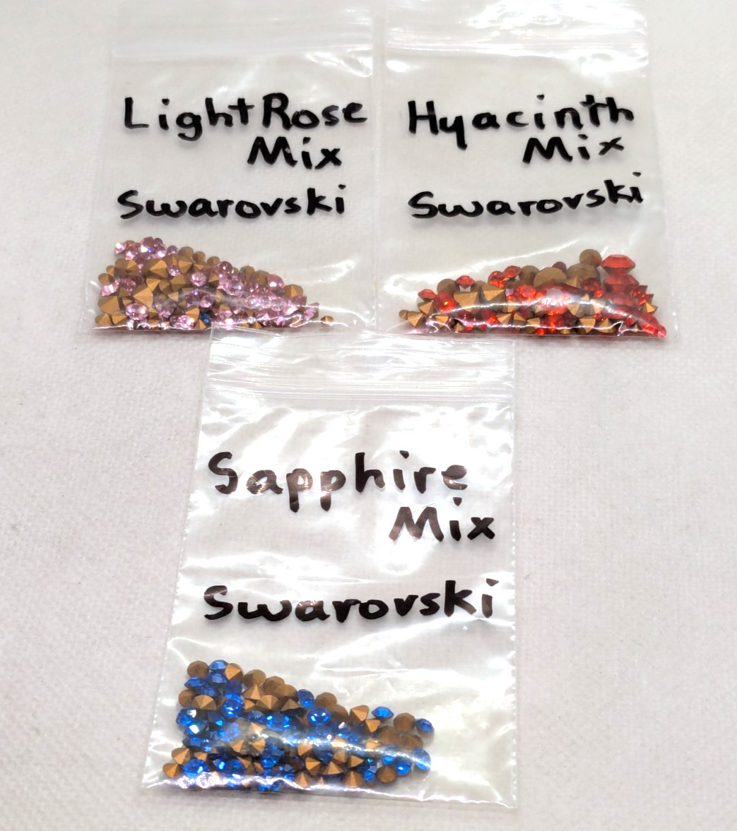 Swarovski Aurora Borealis Rhinestones 3 Bag Mix Light Rose – Hyacinth – Sapphire