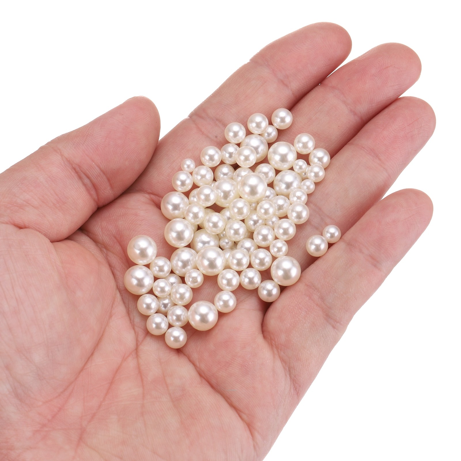 800Pcs Faux Pearl for Crafting 3-8mm No Hole ABS Round Pearls Beads Beige