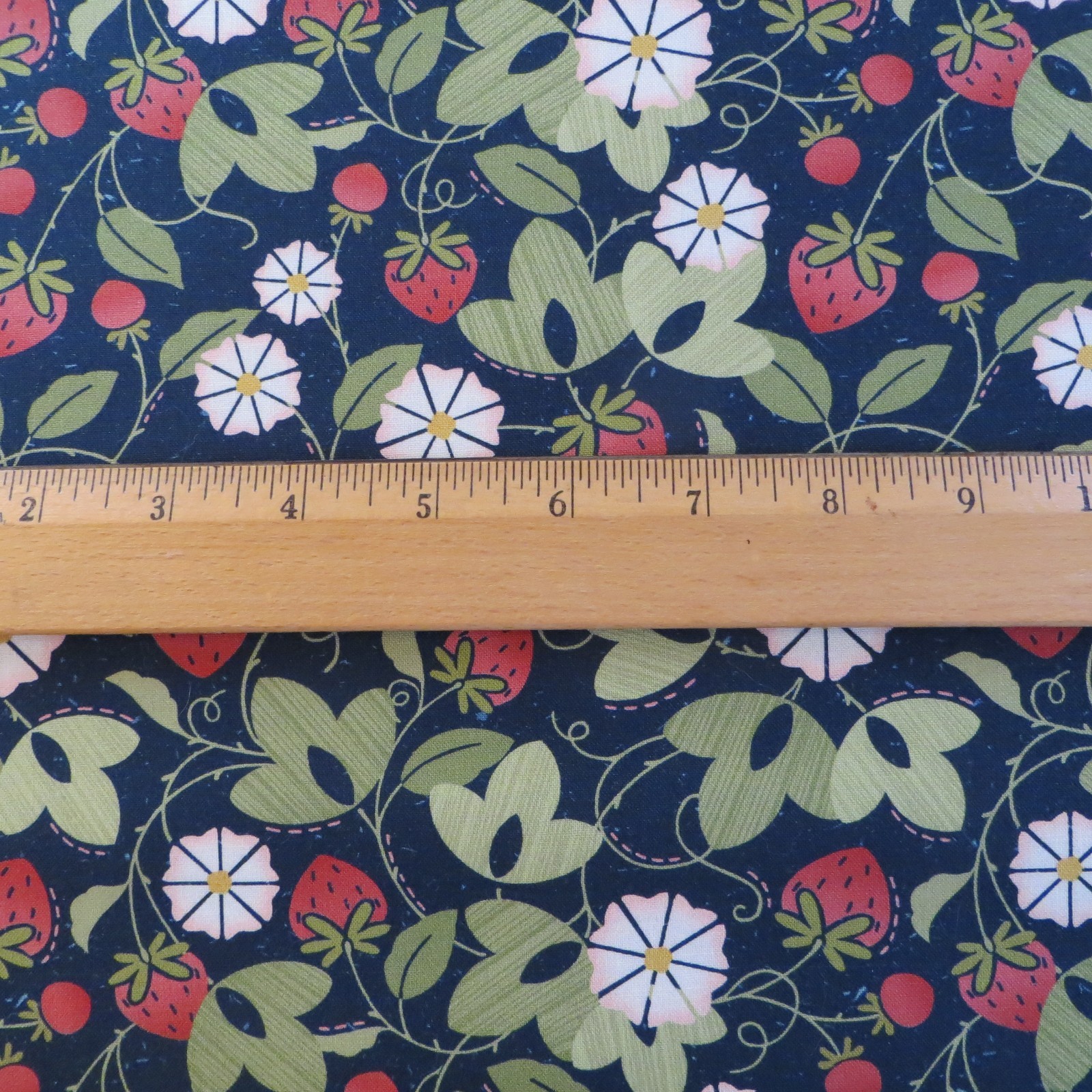 Yard ~ Strawberry Field On Navy Blue by Marcus $3.99 Ships ANY Amount Fabric