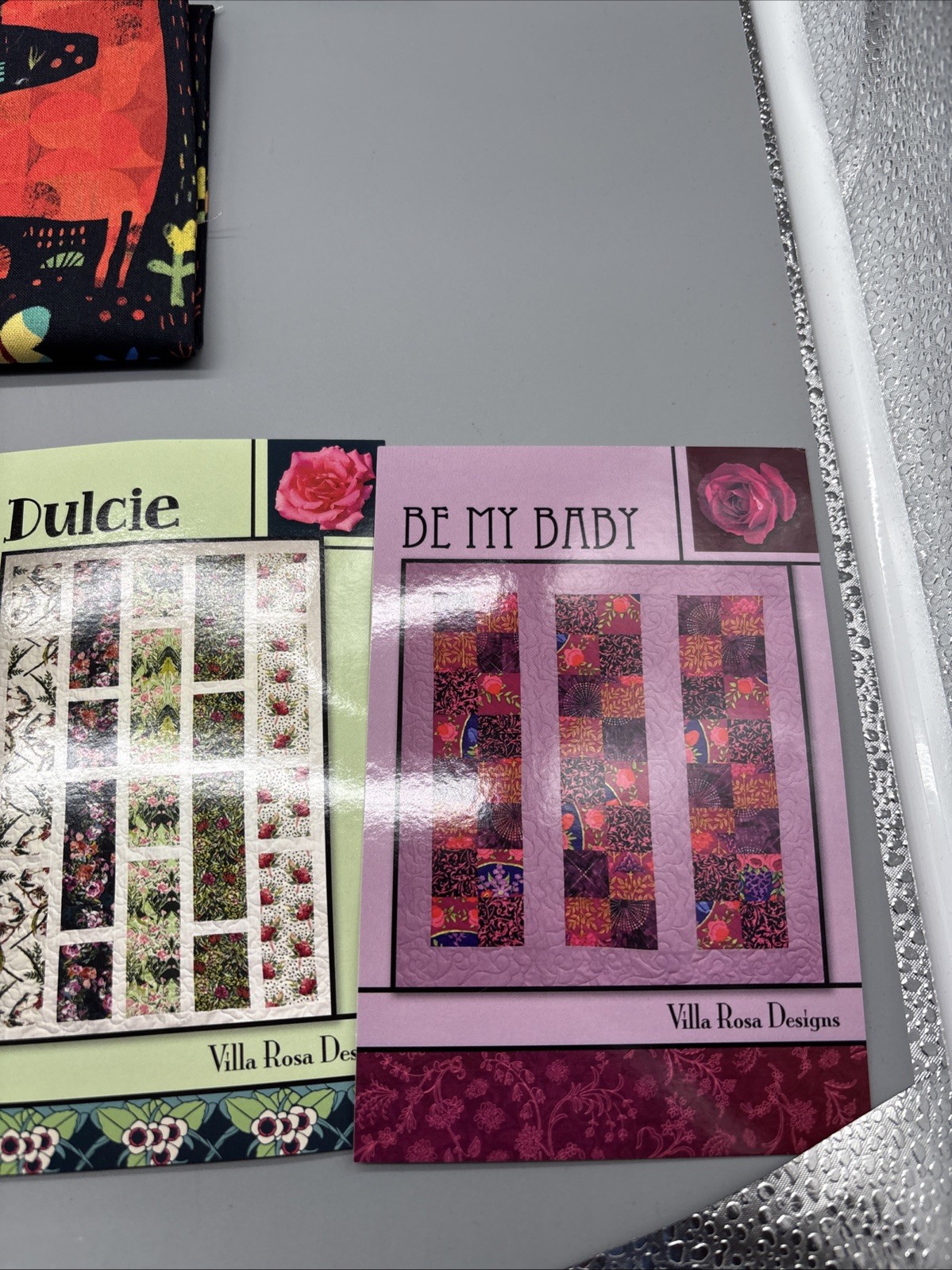 Lot Of 6 Villa Rosa Designs Cards + Lot Of 8 Fat Squares Fabric