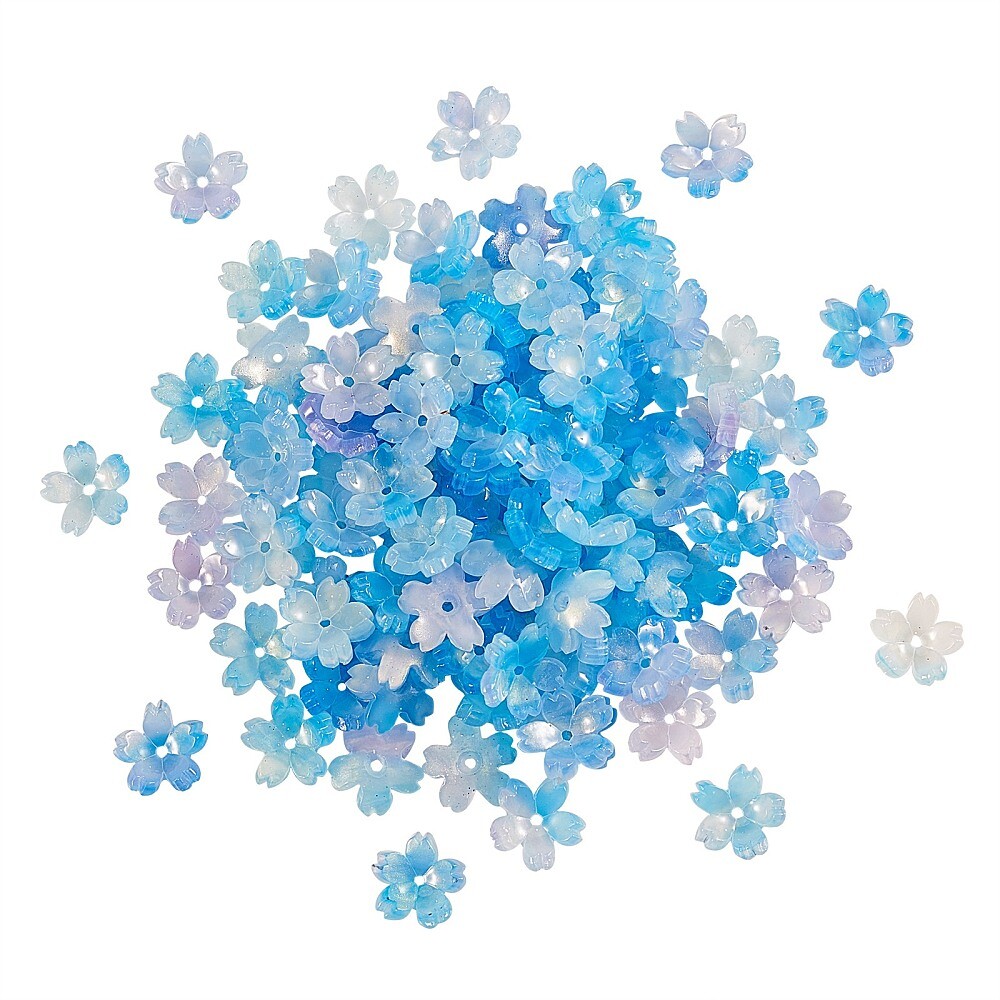 100x Resin Flower Cherry Blossom Charm End Bead Caps Spacer for Jewelry Making
