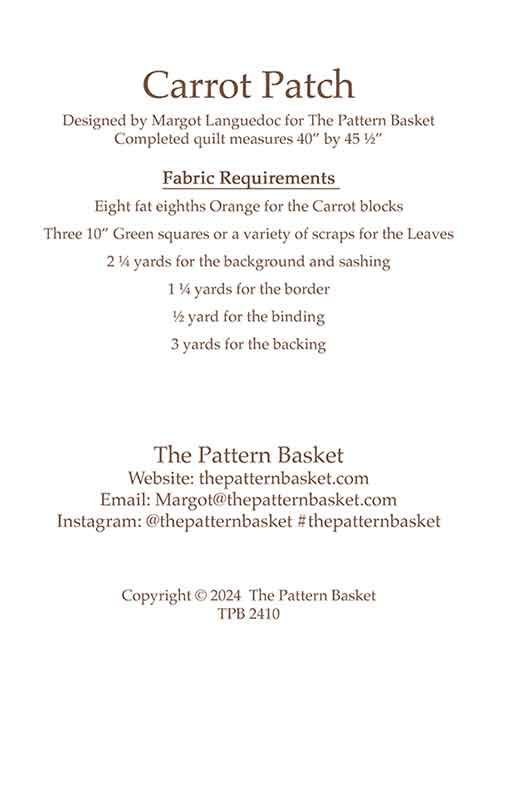 Pattern Basket CARROT PATCH Fat Quarter Pattern