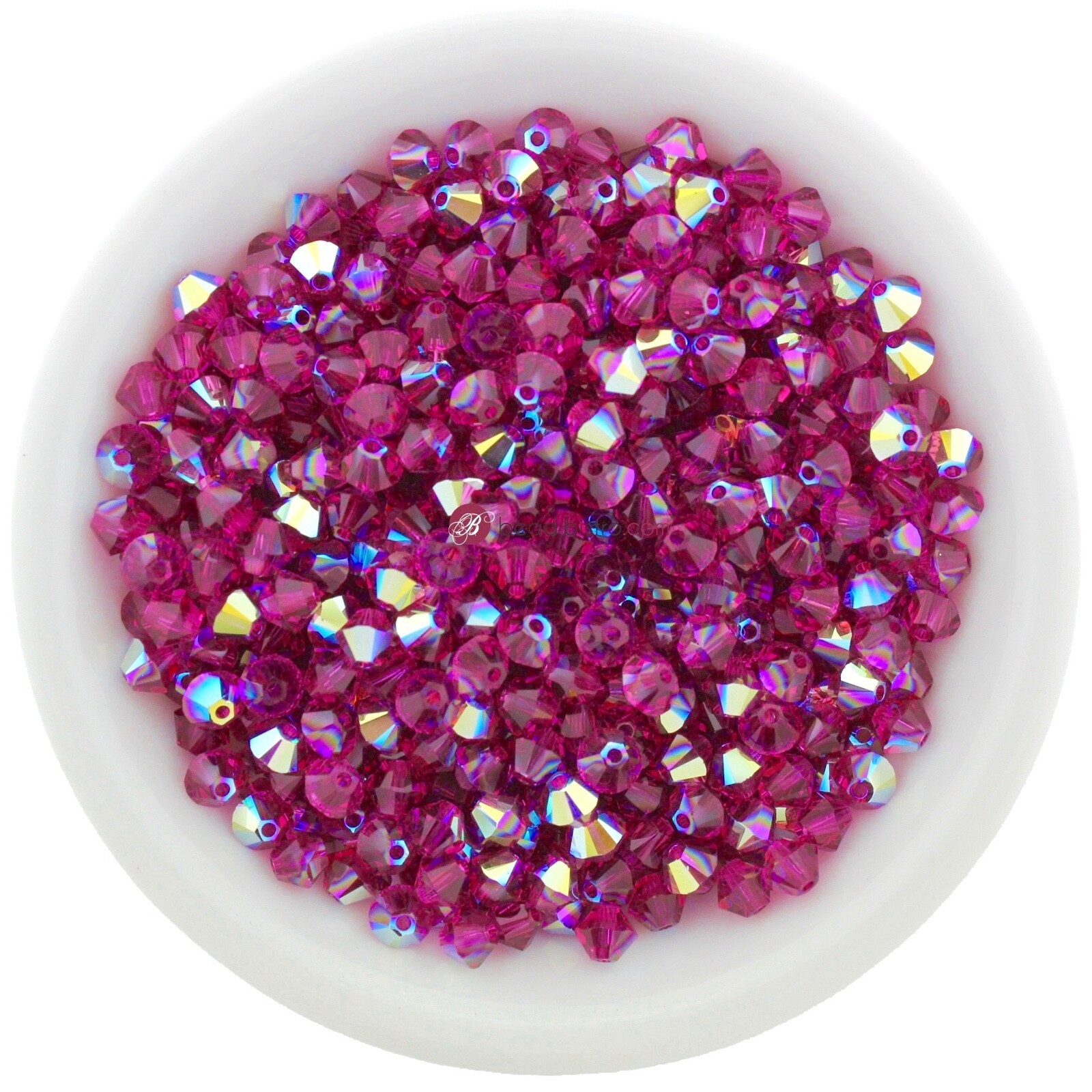 Preciosa Bicones Fuchsia AB 3mm, 4mm, 6mm Crystal Bicones