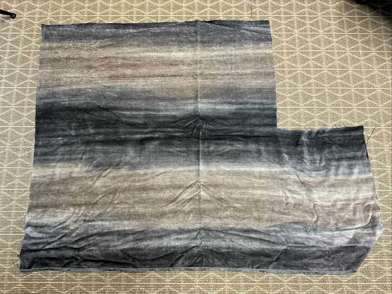 Remnant Fabric Soft Chenille Feel With Blues Grays & Browns Less Than 1 Yd