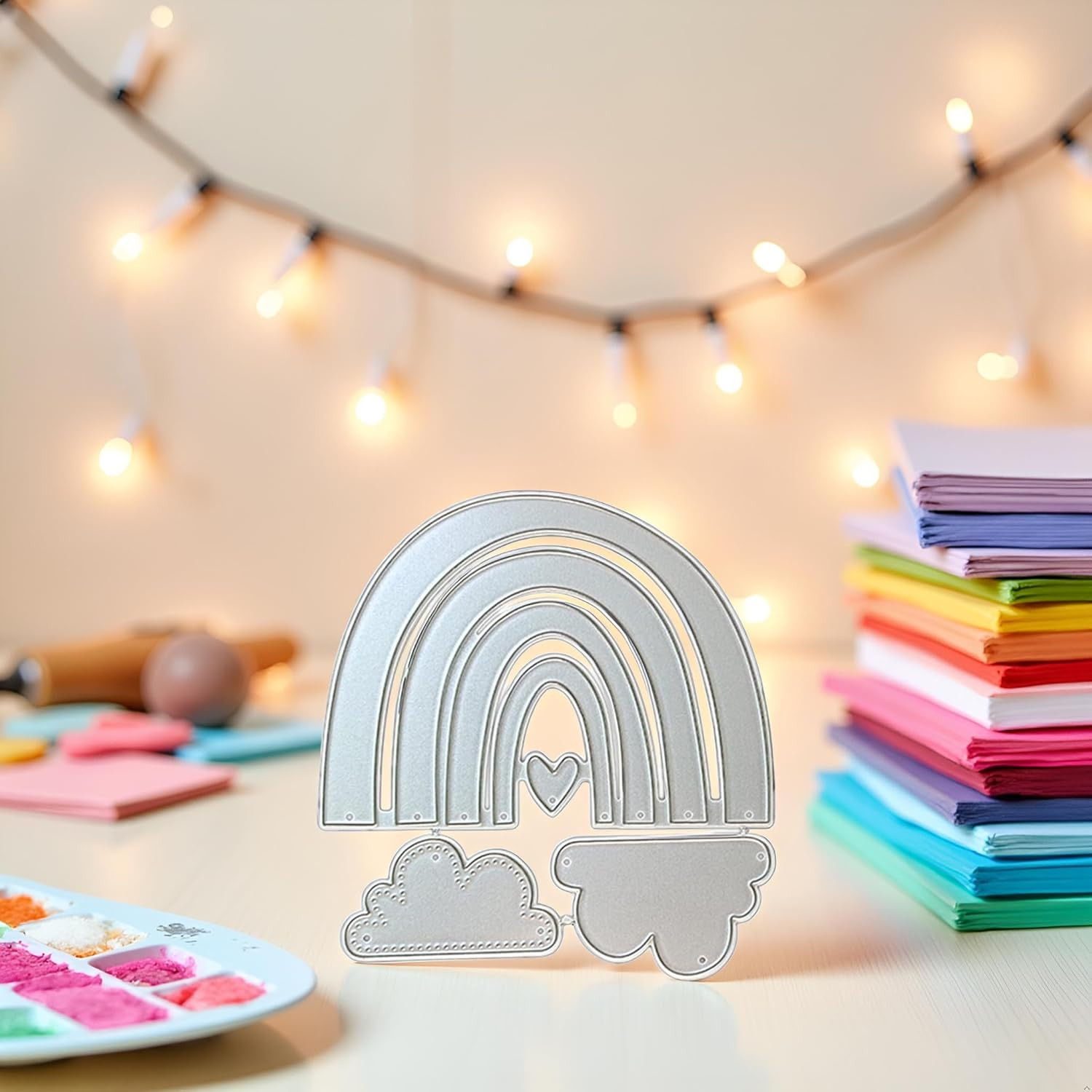 Silver Carbon Steel Cutting Die Metal Rainbow Cloud Love Heart Die Cut Mold Temp