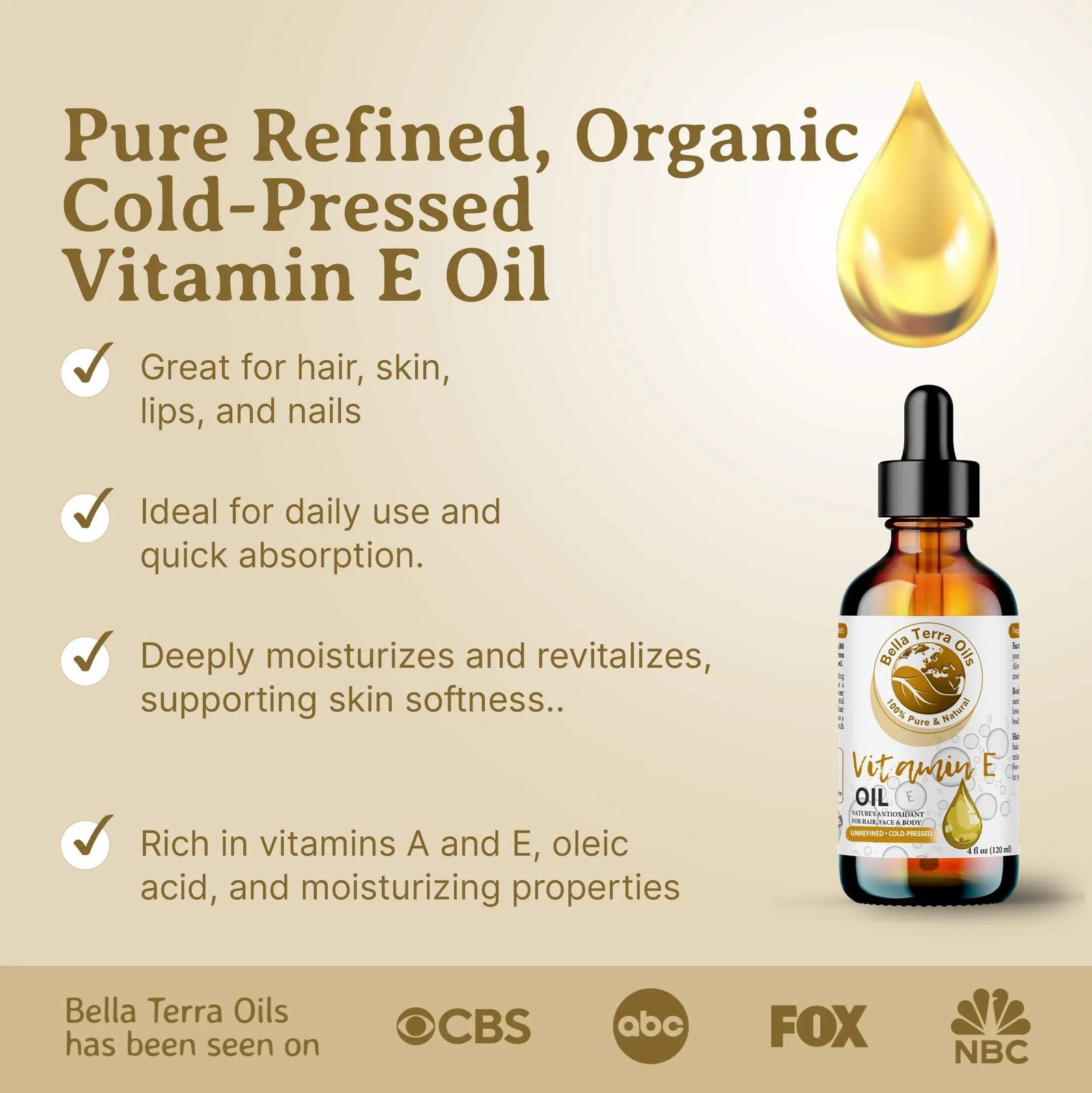 Organic Vitamin E Oil – 16oz | Premium Grade Oil for Skin, Hair & DIY Projects
