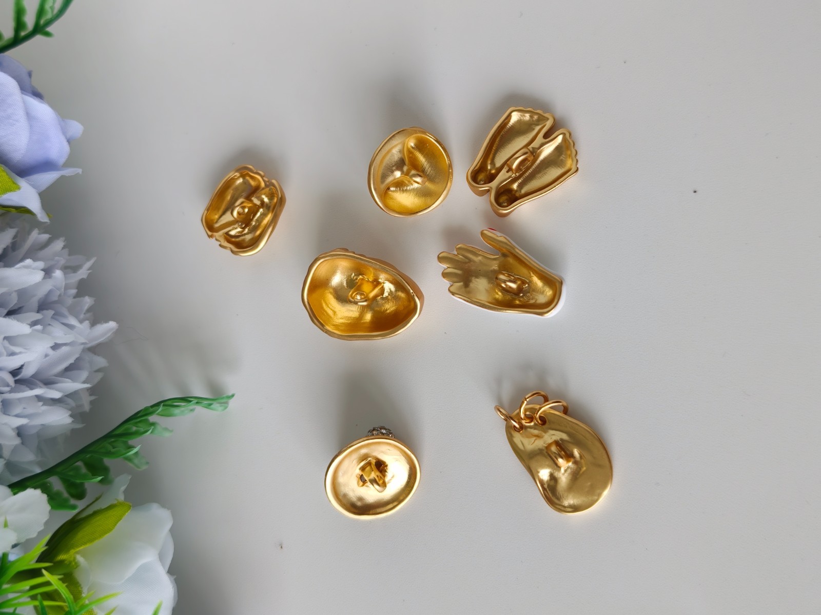 Schiaparelli Surrealist Human Body Brass Buttons Set Vintage Sculpt Sewing Coat