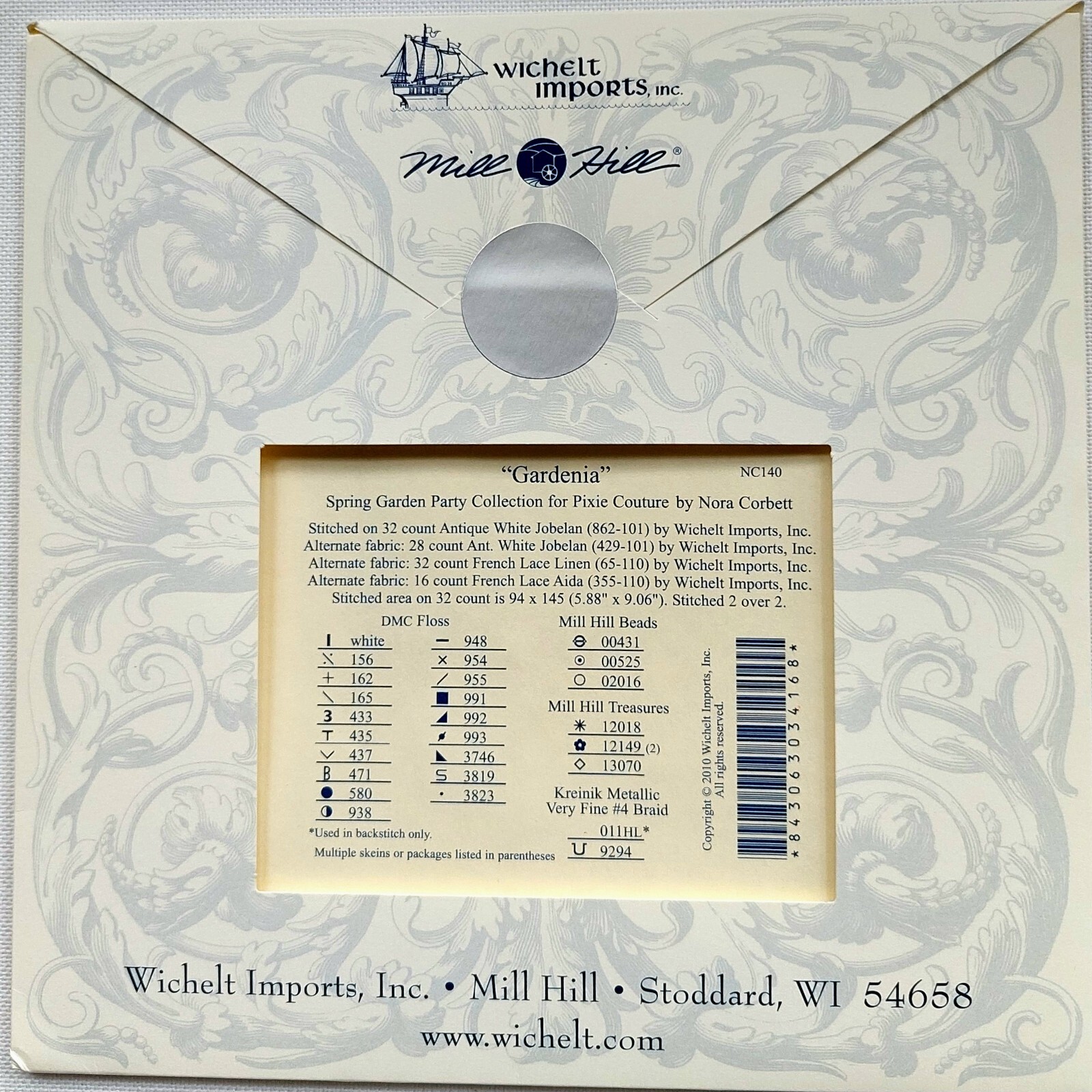 Gardenia Cross Stitch Chart Pattern and Embellishment Pack Nora Corbett NC140