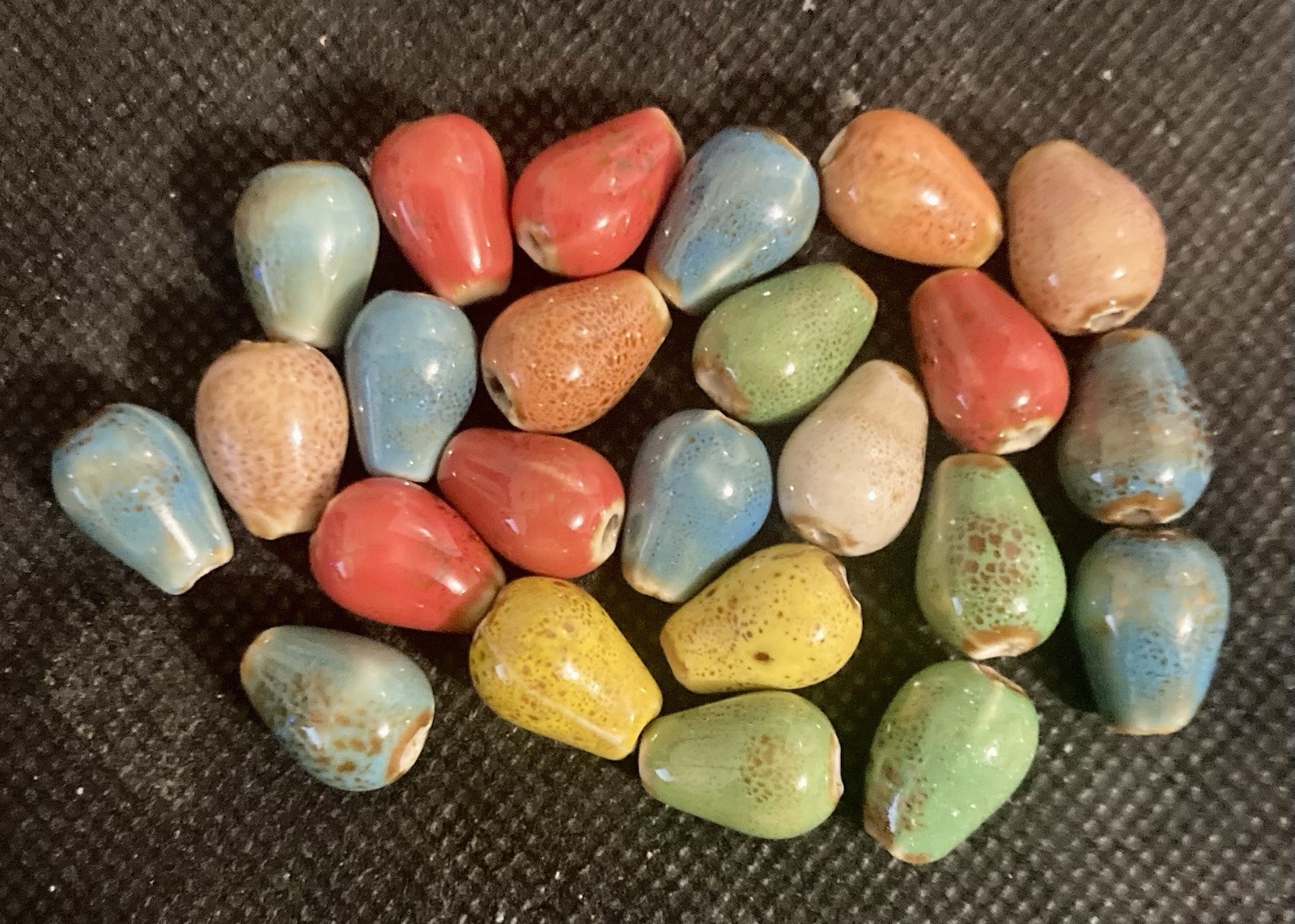 Pear Shaped Ceramic 14mm Multicolored Beads Lot of 24