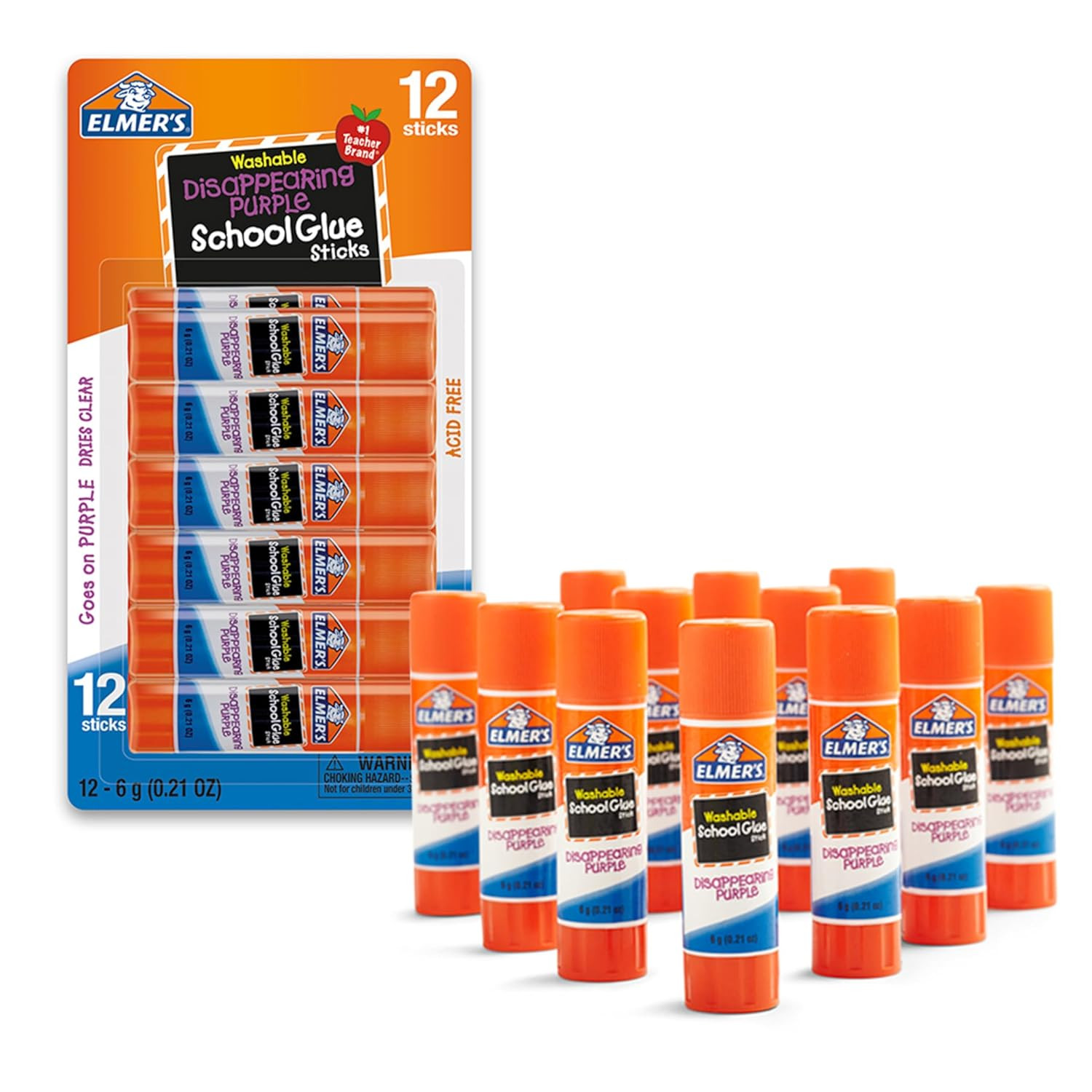 Elmer’S Disappearing Purple School Glue Sticks, Washable, 6 Grams, 12 Count – Ar