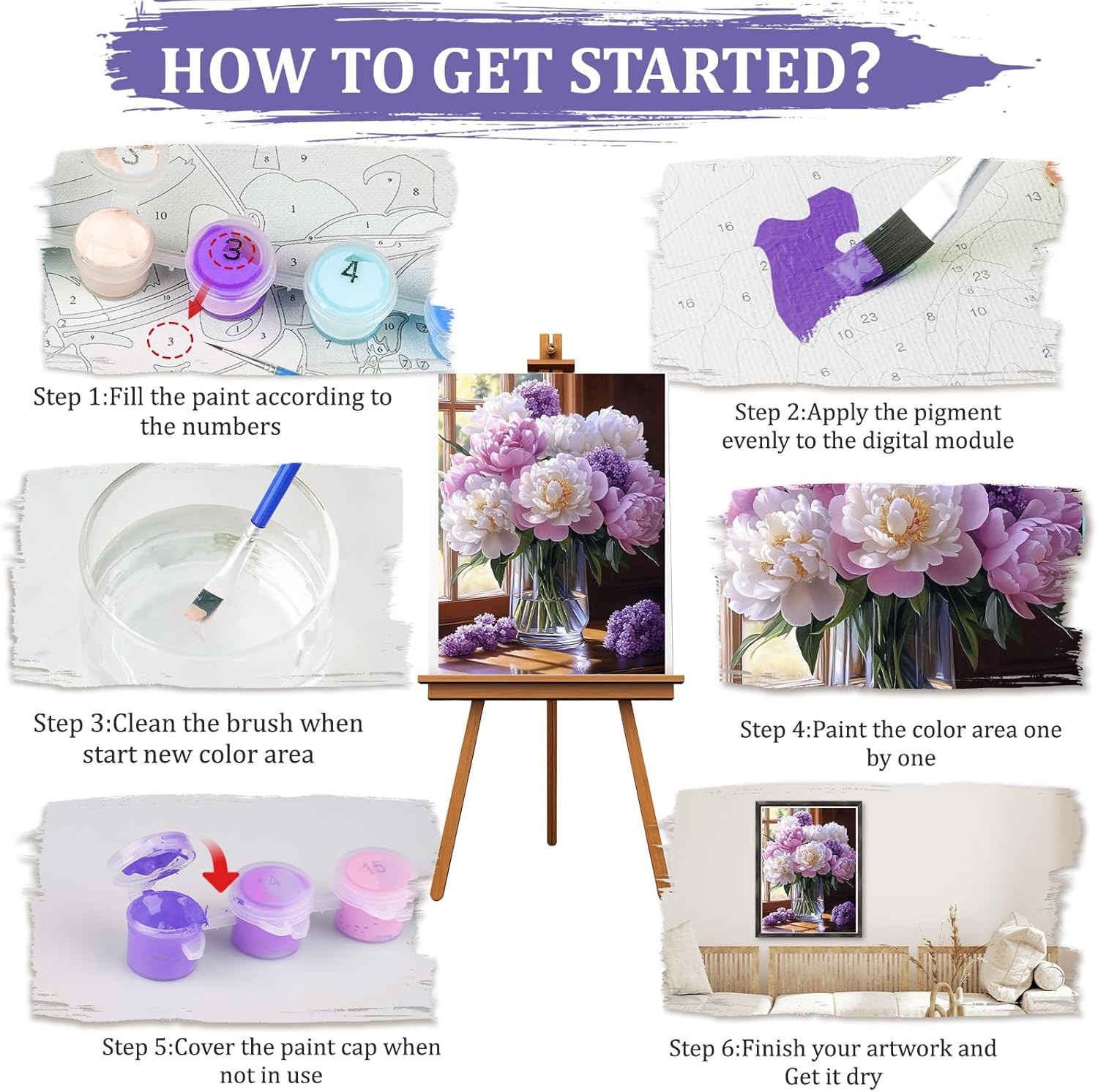 Flowers Paint by Numbers Kits for Adults Beginners with Wooden Frame, Easy Canva