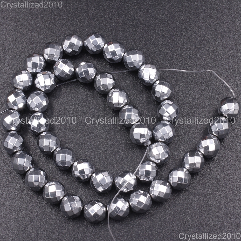 Natural Hematite Gemstone Faceted Round Beads Metallic Colors 4mm 6mm 8mm 15.5″