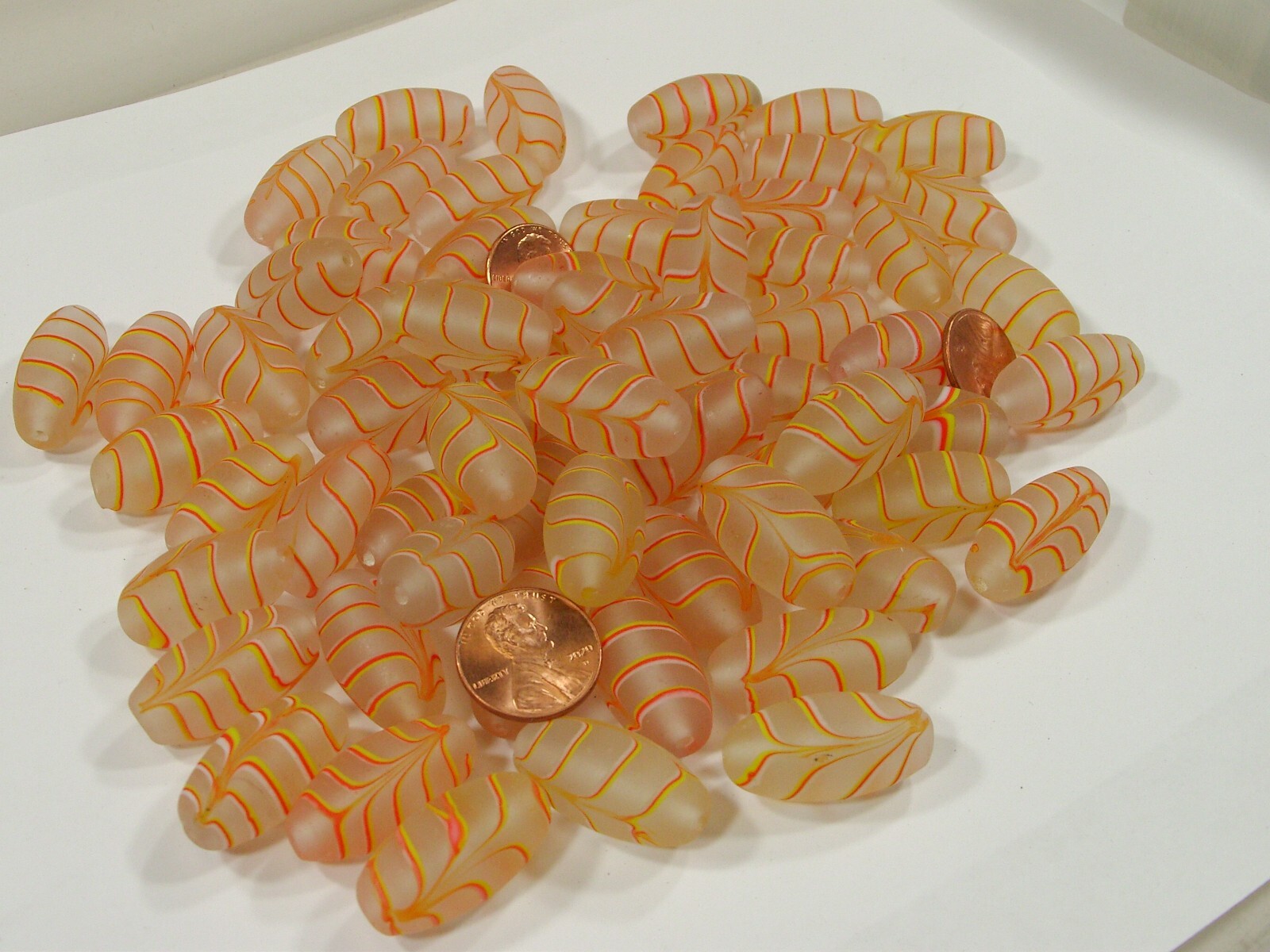2 Pounds Light Peach Feather (14mm x 27mm) India Handmade Glass Beads (GP-20) ⭐