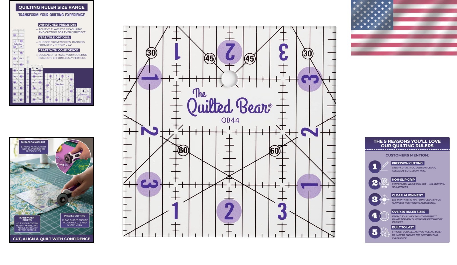 Durable Non-Slip Quilting Ruler 4″ x 4″ with Clear Black Lines for Precision