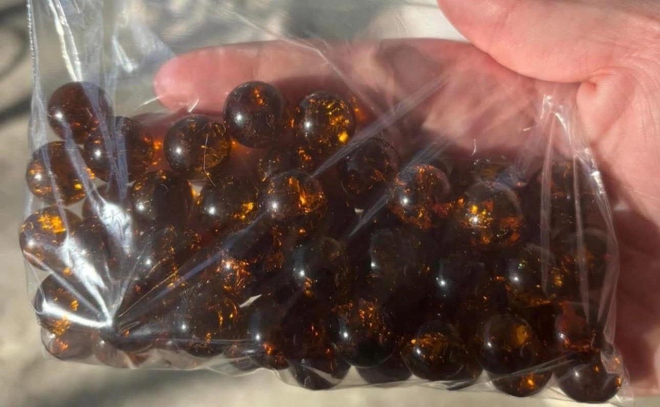 Amber Cracked Glass Marbles 55 count