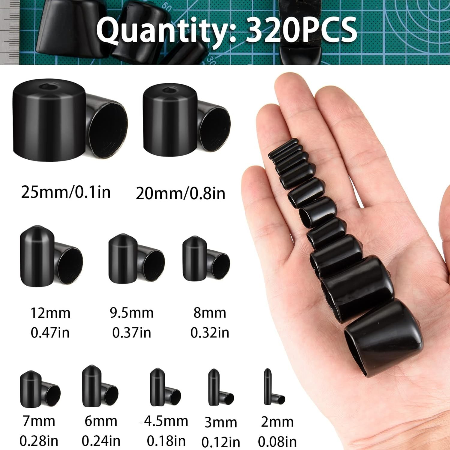 Quality Rubber End Caps – 320 Pieces in 10 Sizes, Perfect for Home Projects