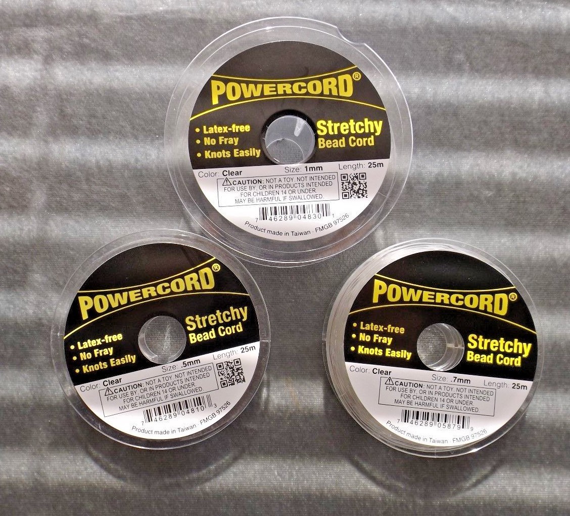POWERCORD STRETCHY BEAD CORD, CLEAR, 1MM .5MM .7MM .8MM IN 25 METER LENGTH