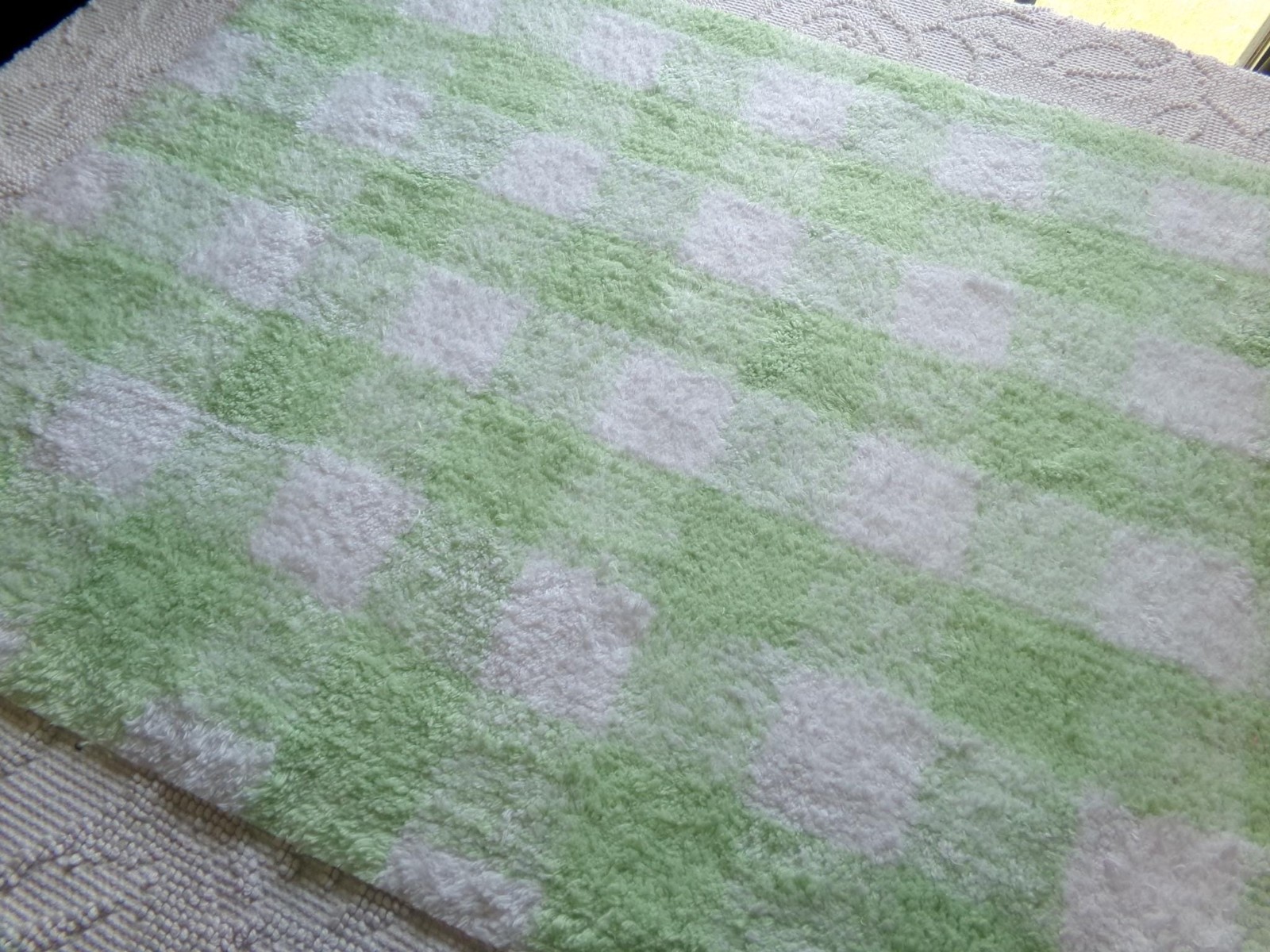 cuddly green gingham vtg terry chenille fabric soft cotton blend 19×25″