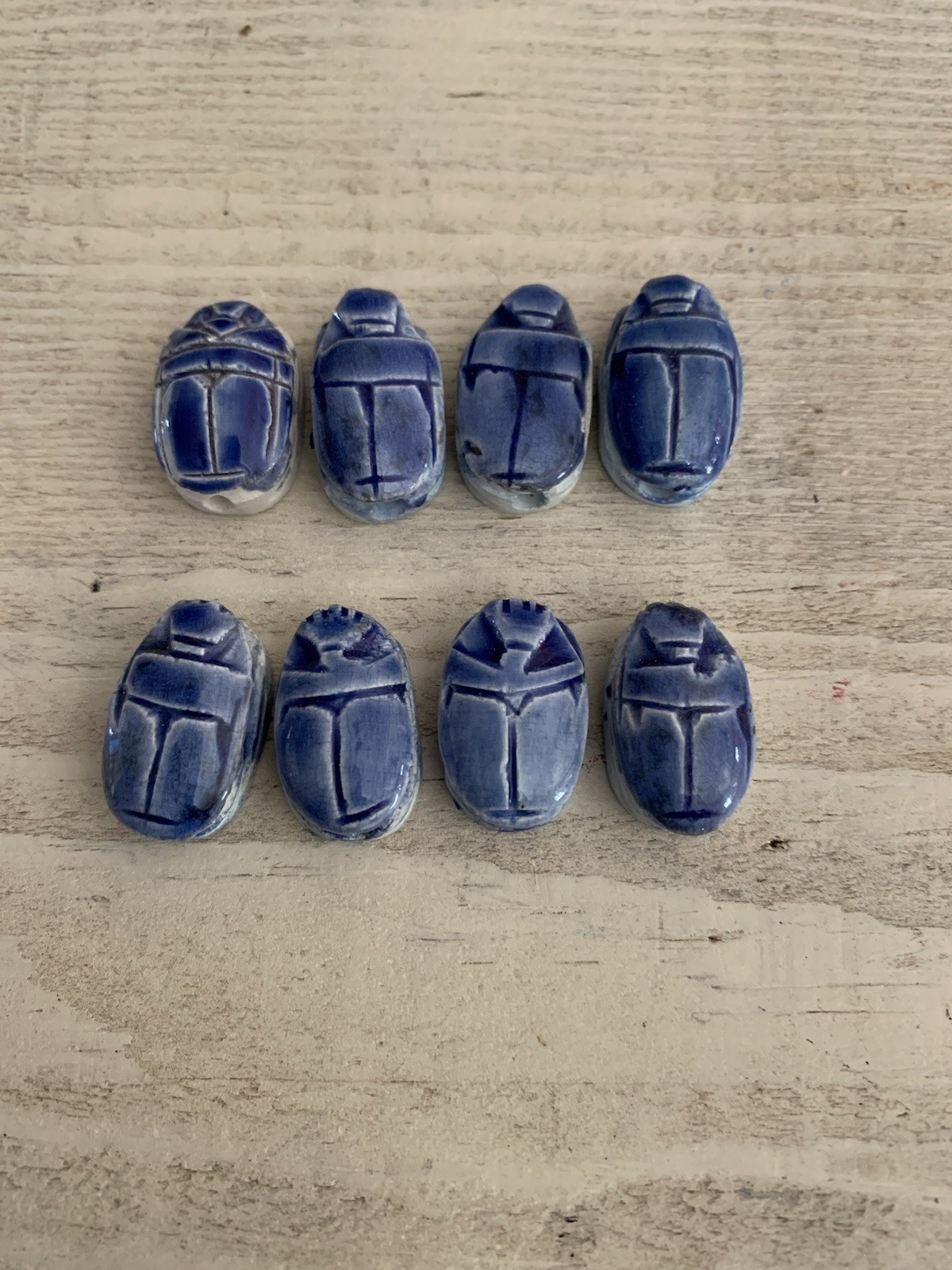 Scarab Beatle Stone Beads From Egypt. 8 Blue Scarabs.