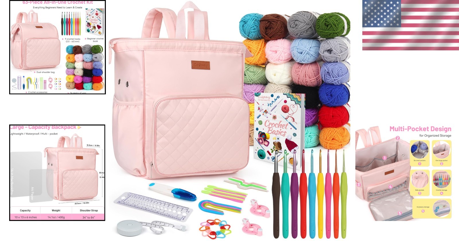 Beginner Crochet Kit for Adults with Tools & Bag