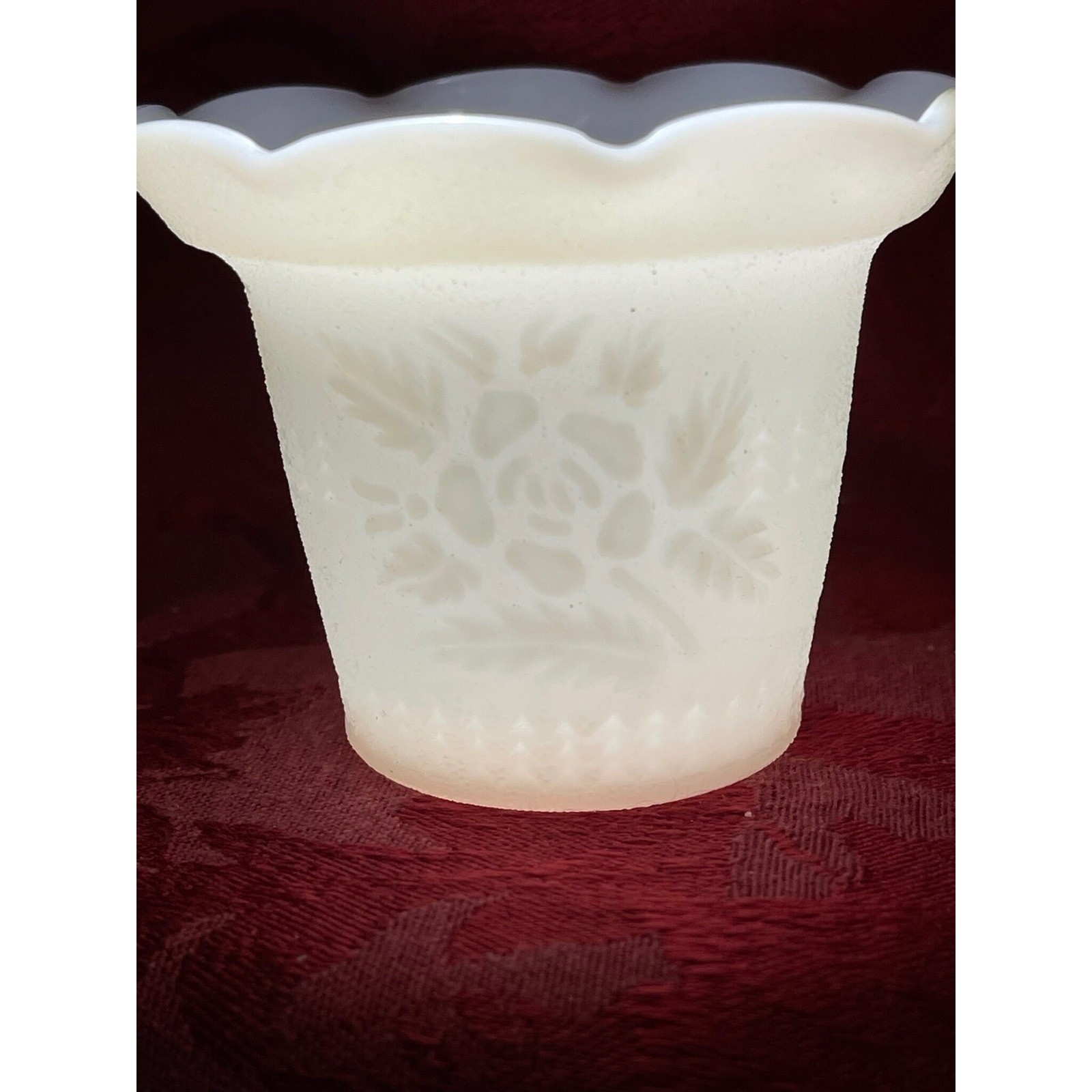 Vintage 60s Milk Glass White Votive Candle Holder Raised Texture Floral Pattern