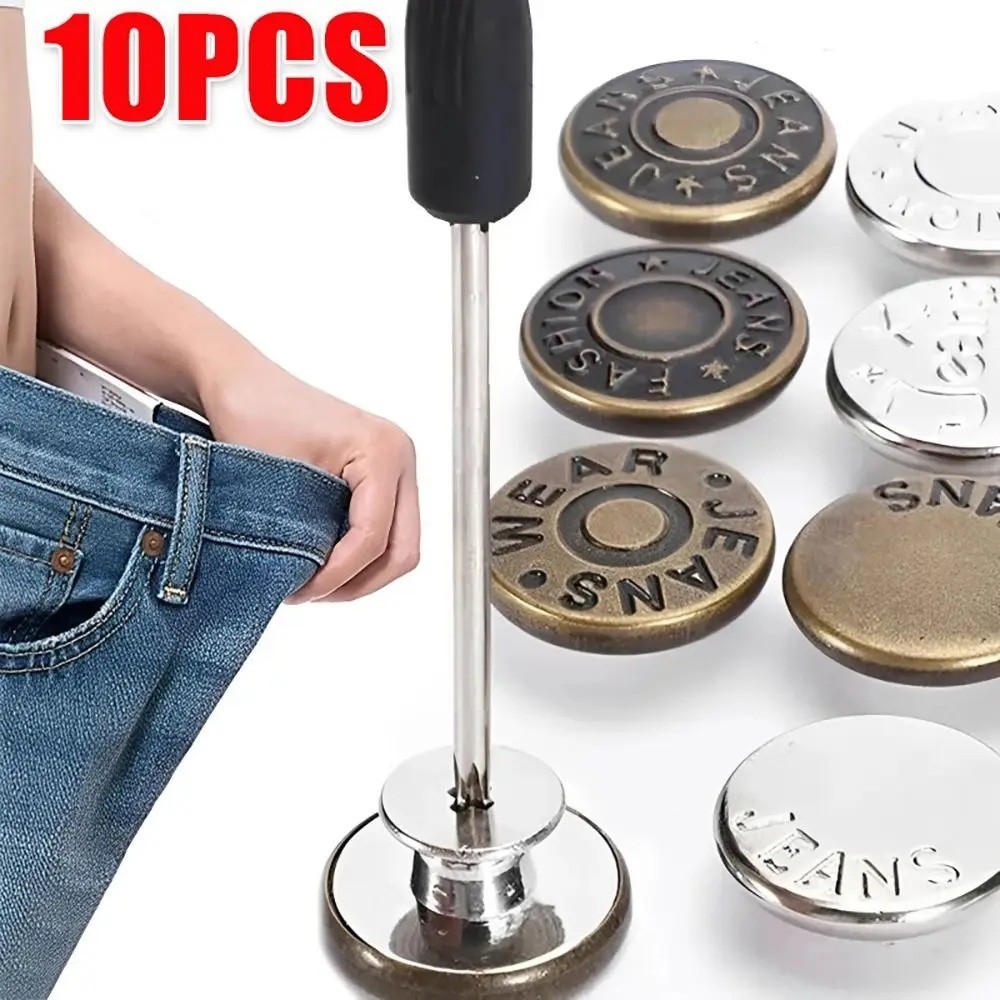 10PCS 17mm Metal Jeans Buttons No Sewing Screw Repair Kit Pants Buckles