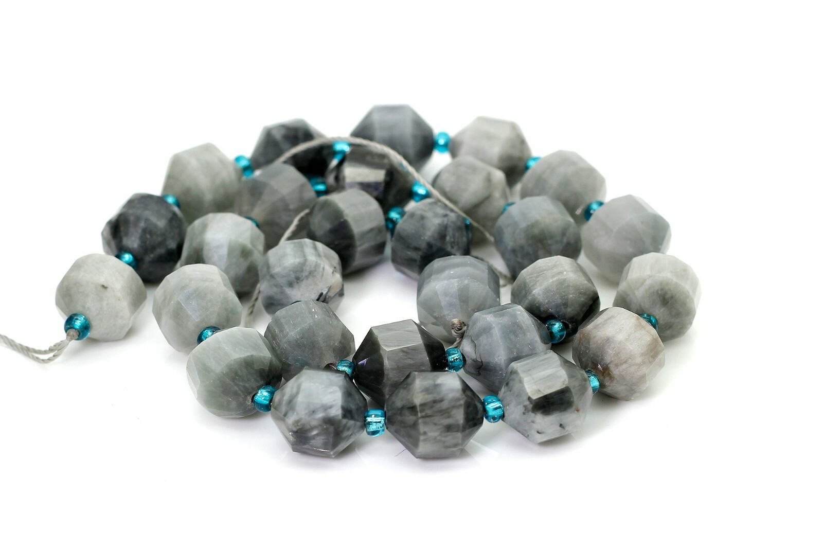 Natural Labradorite Gray Faceted Round Double Terminated Points Gemstone Beads