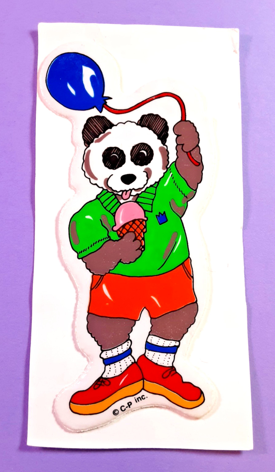 vintage 80’s puffy panda eating ice cream holding balloon large sticker 5.5″