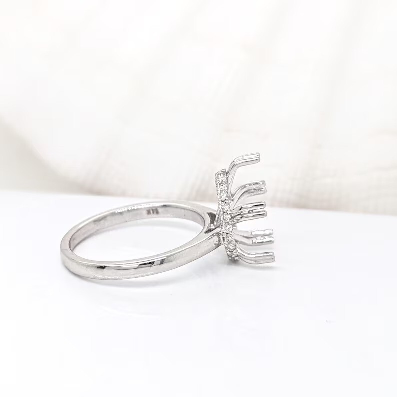 Hidden Halo Ring Semi Mount w Earth Mined Diamonds in 6×9 MM Pear Shape Ring.