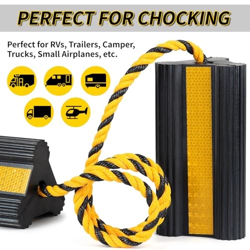 Heavy Duty Rubber Wheel Chocks, 2 Pair, Non-Slip Tire with Rope (2 pairs)