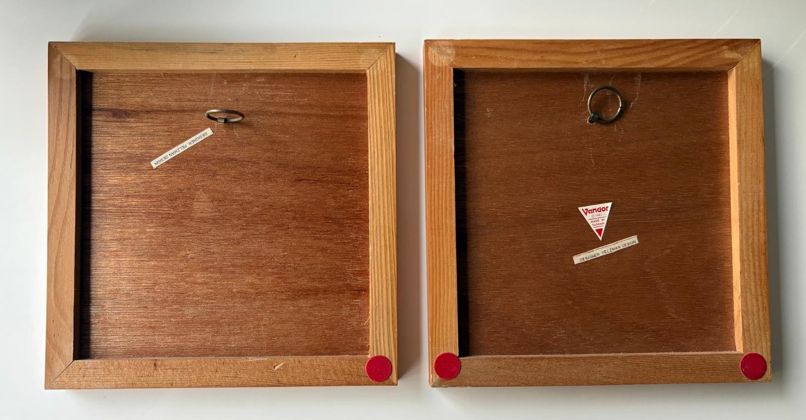 Set of small vintage 1981 framed tile wall hangers. Details In Description