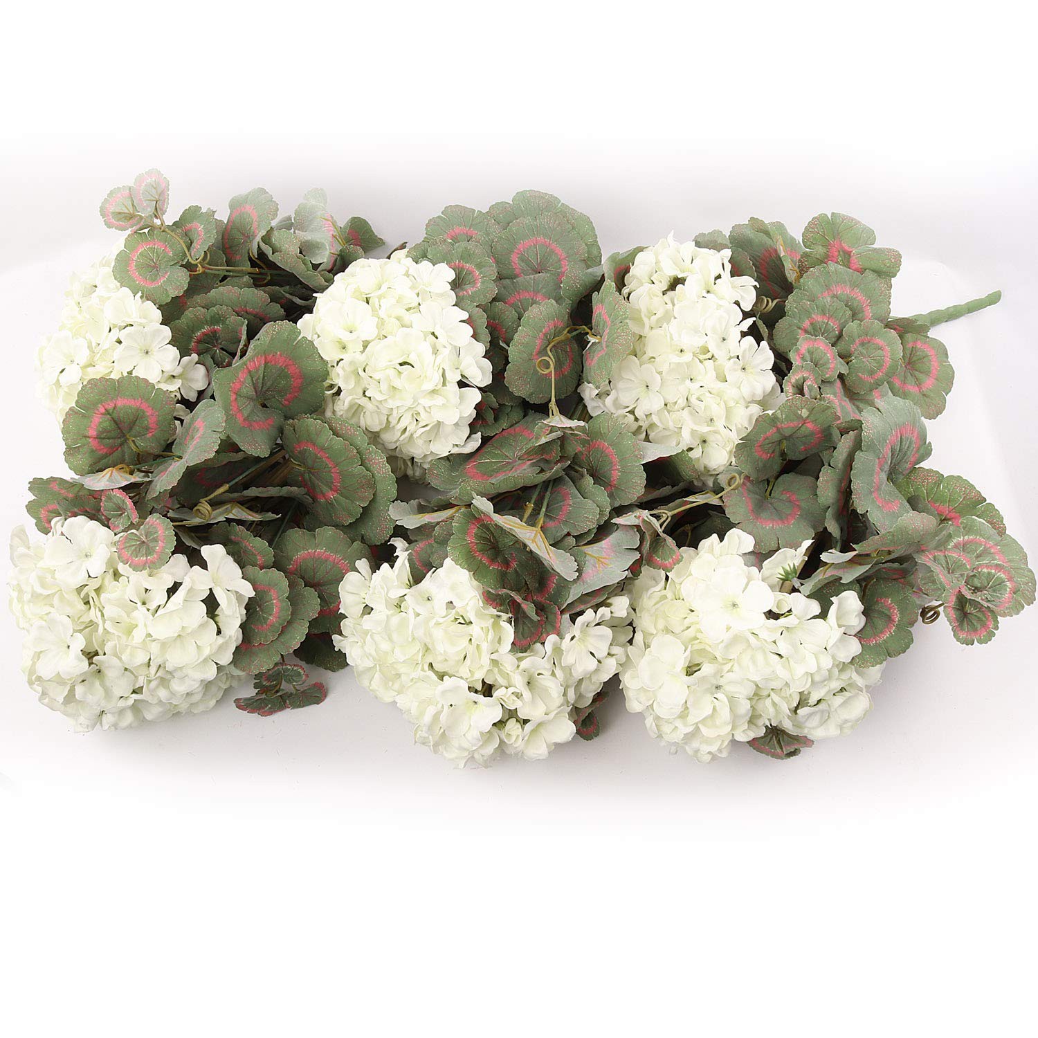 Larksilk White Artificial Geranium Bush 12 Pack – 18″ UV & Water Resistant Fa…