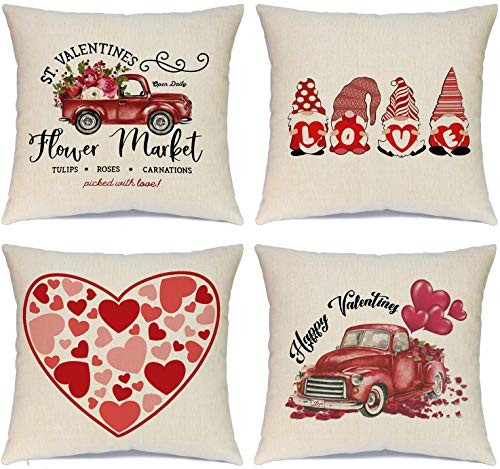 Day Decorations Pillow Covers 18×18 inch Set 18″ x 18″ (Pack of 4) Valentines