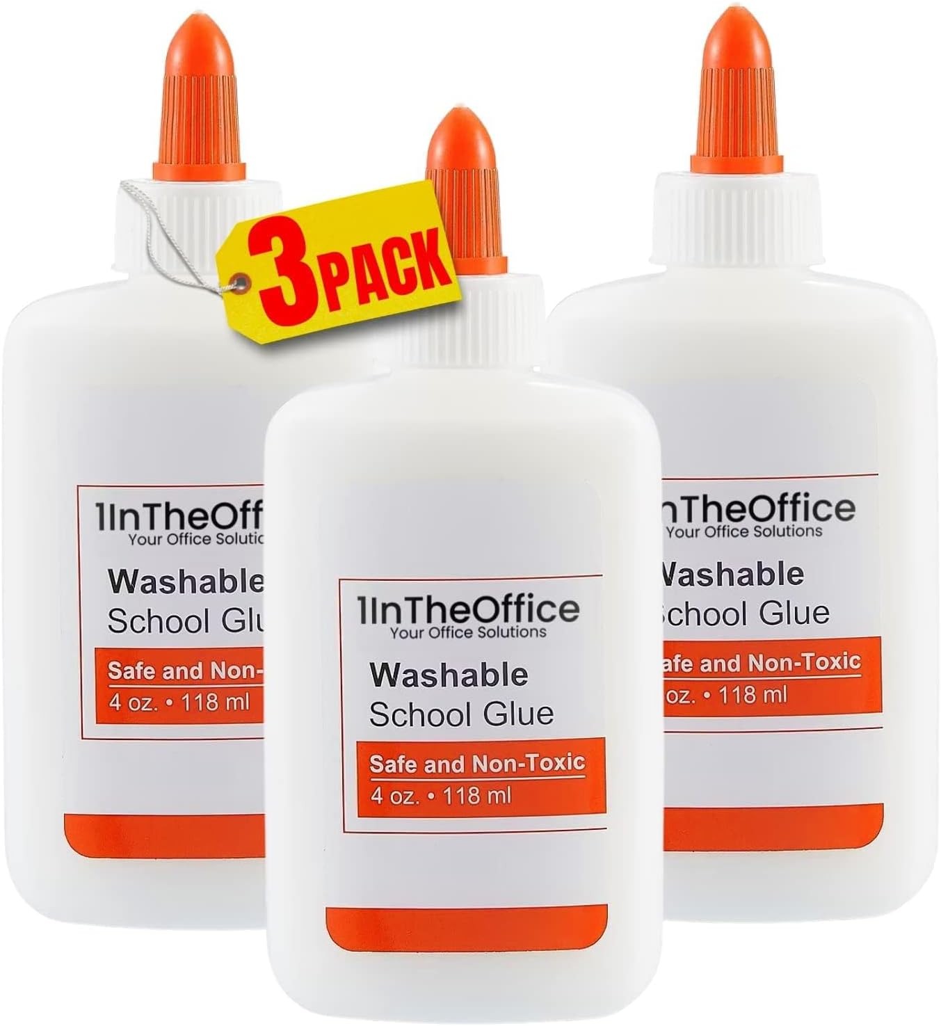 School Glue, White Glue, 4 oz./ 118 ml, Washable, Non-Toxic, 3 Pack