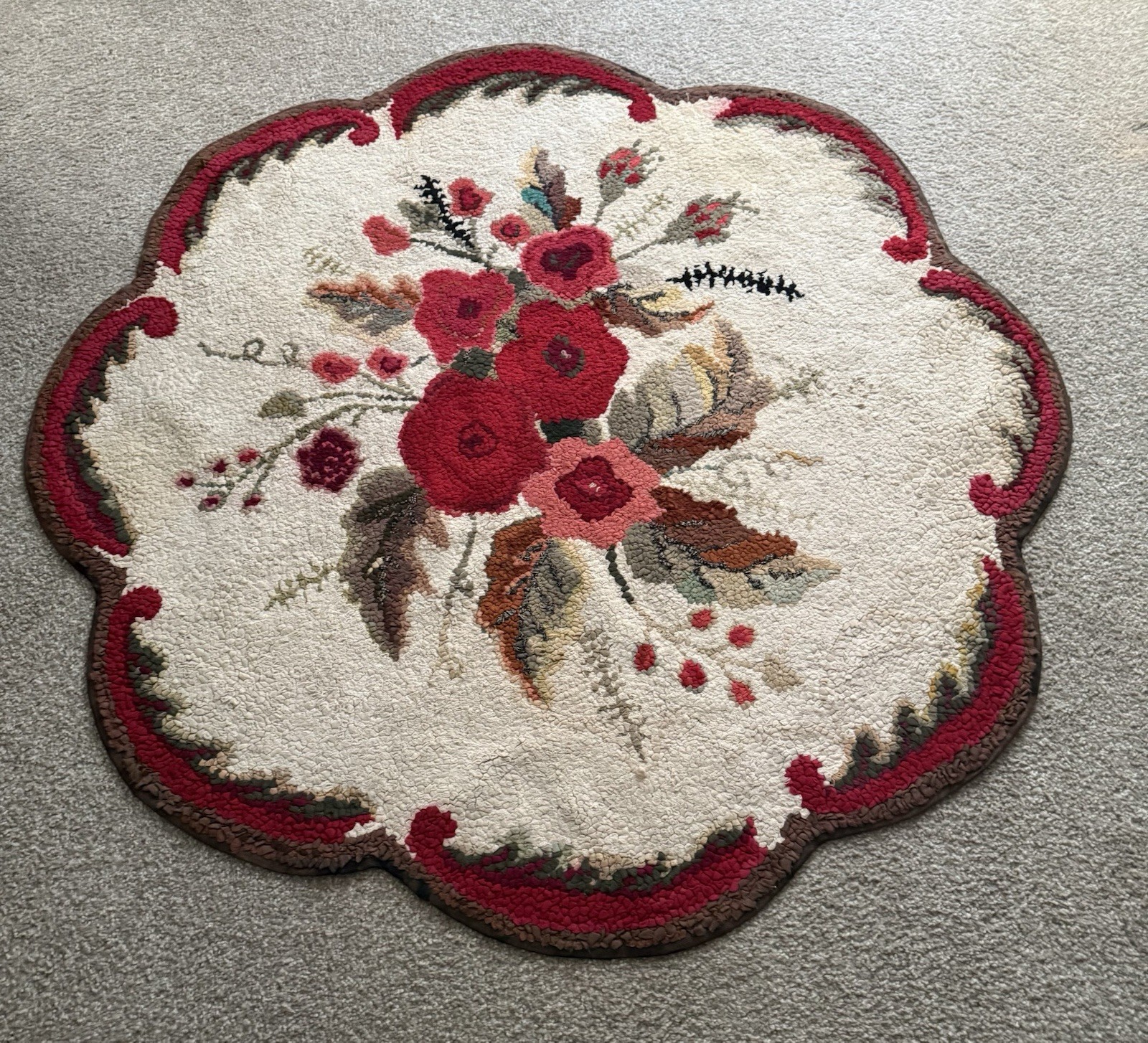 handmade crocheted 46” x 46″ rose rug Flowers Floral Accent Rug