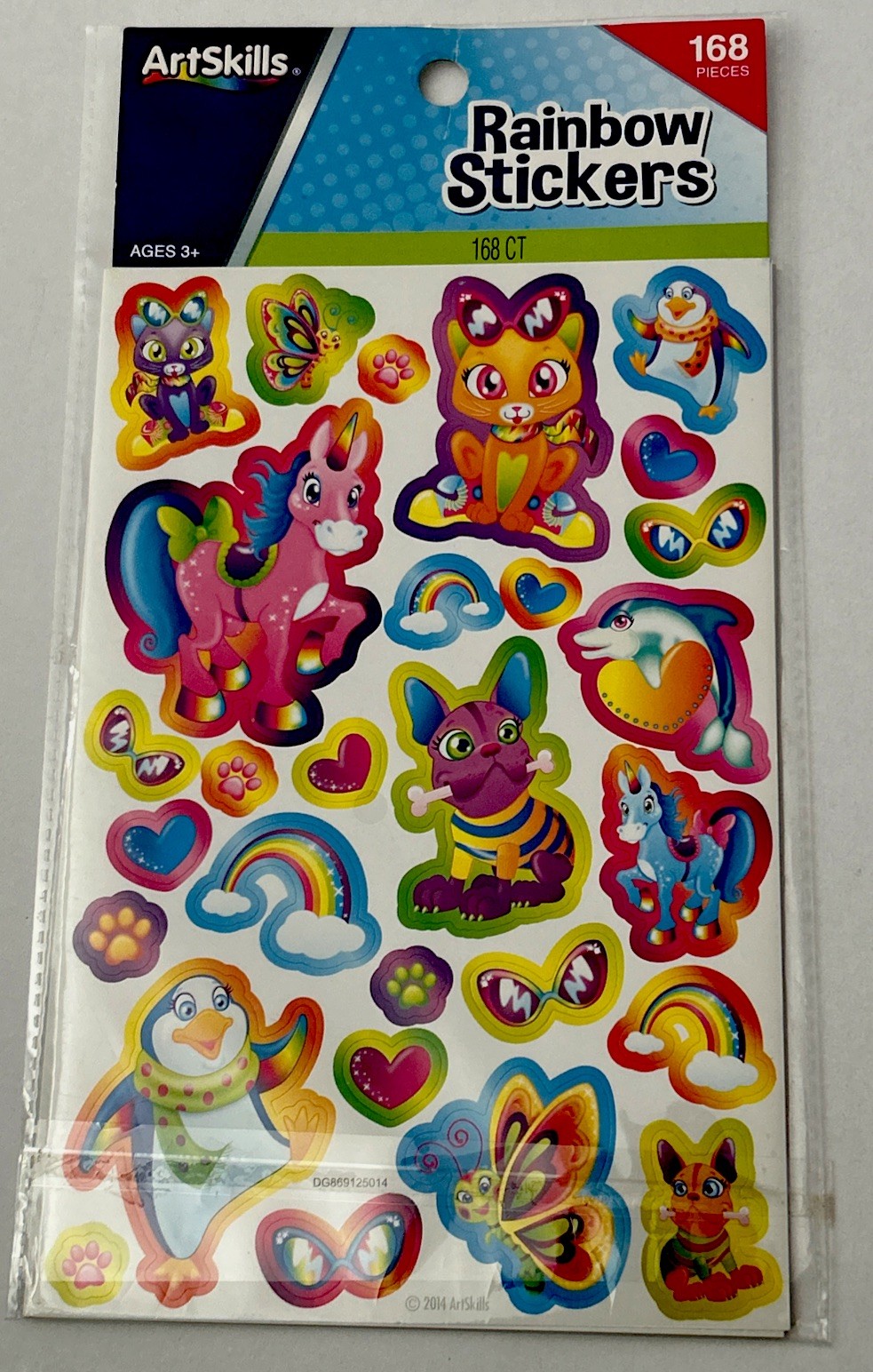 168pc Rainbow Stickers Unicorn Cat Dog Dolphin Paw Prints Hearts Art Skills