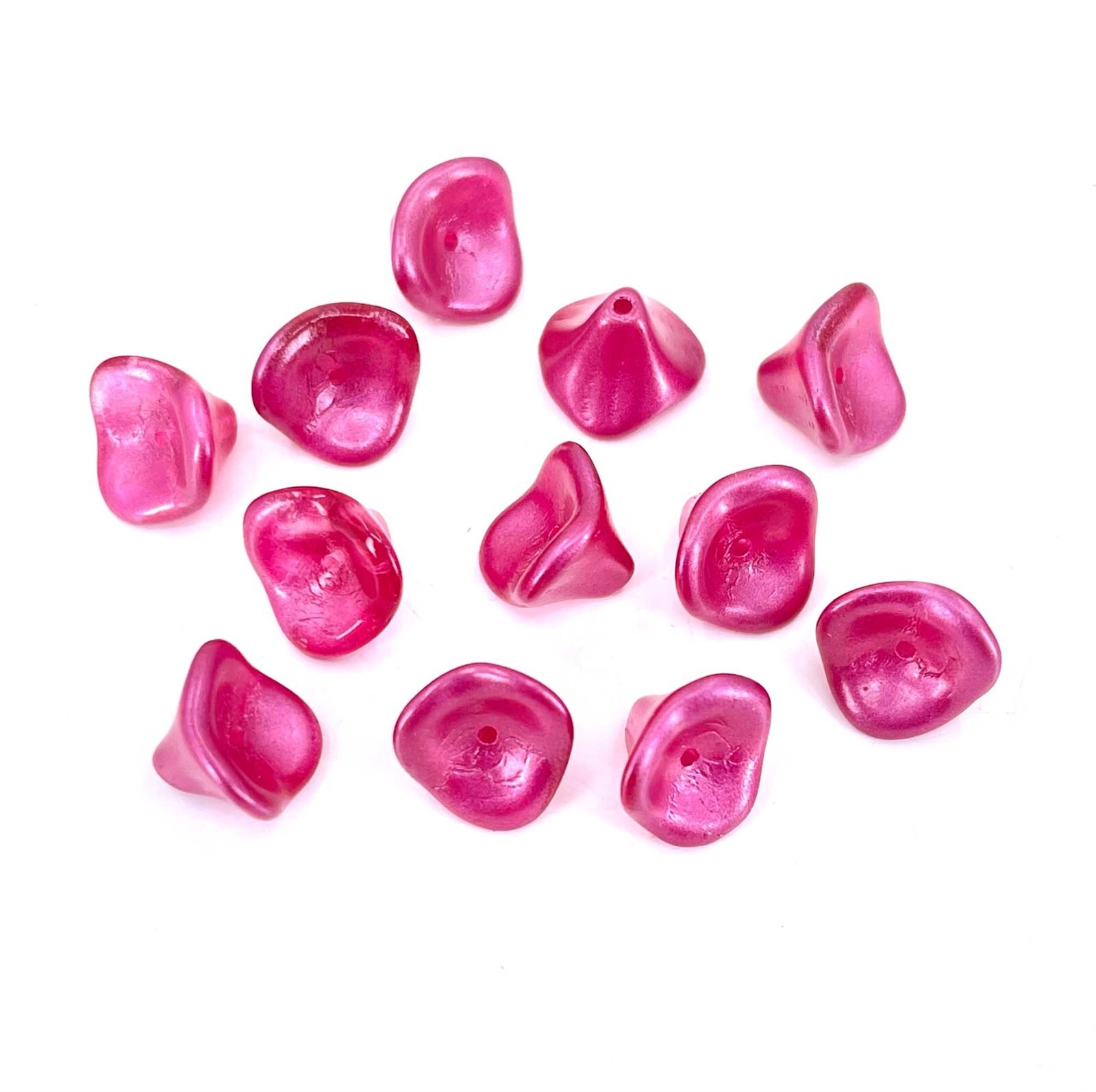 12 Czech Pressed Glass Three Petal Flower Beads Coated – Satin Magenta 12mm