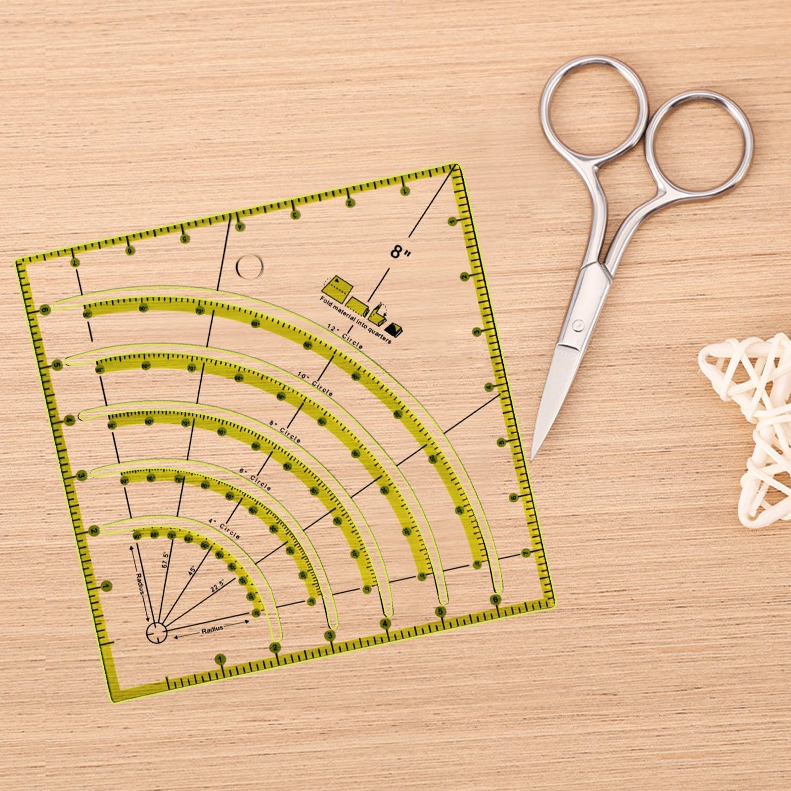 8 Inch Acrylic Quilting Ruler Multifunctional Arcs & Fans Square Quilt Circle…