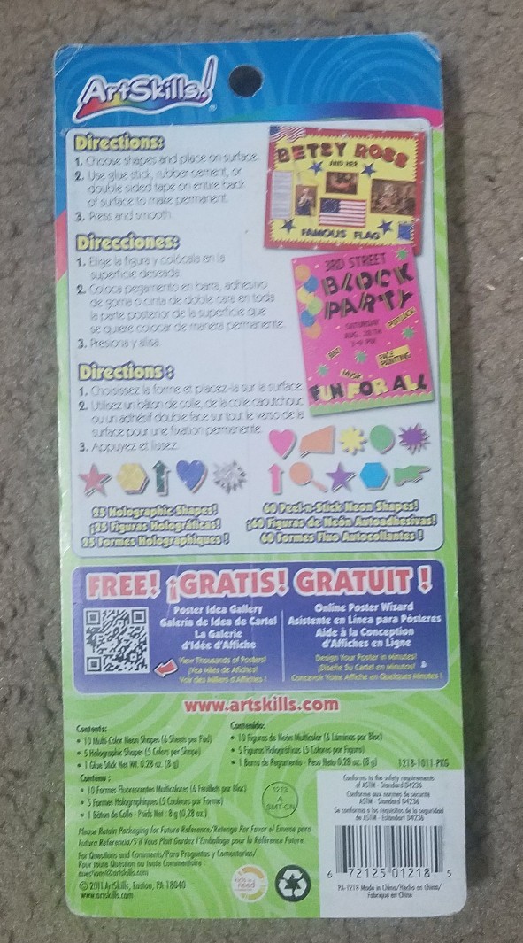 Art Skills 86 Pcs Eye Catchers Neon & Holographic Shapes Stickers, w/ Glue Stick