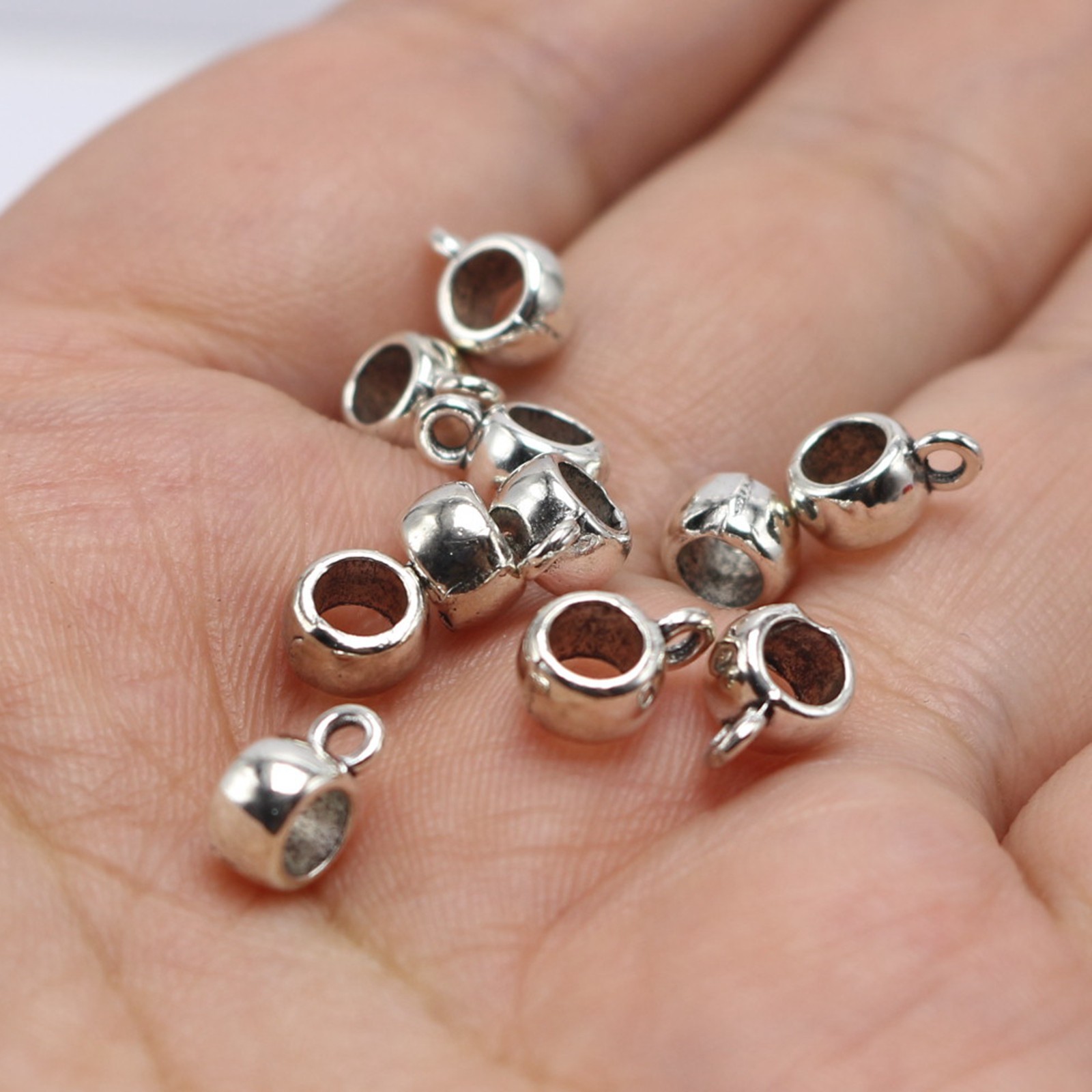 50 Tibetan Silver Smooth Bails 12X8mm Charm Beads Craft Pendant Hanger Links