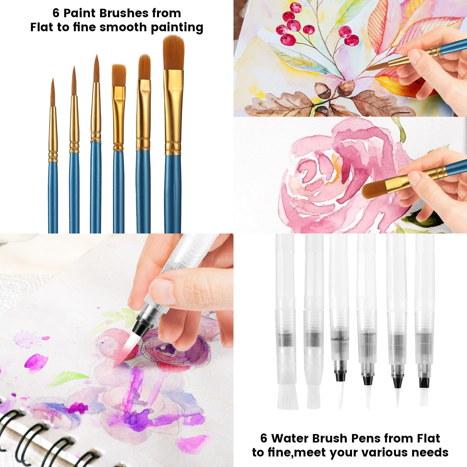 48-Color Watercolor Paint Set Washable with Brushes Pad Palette for All Ages