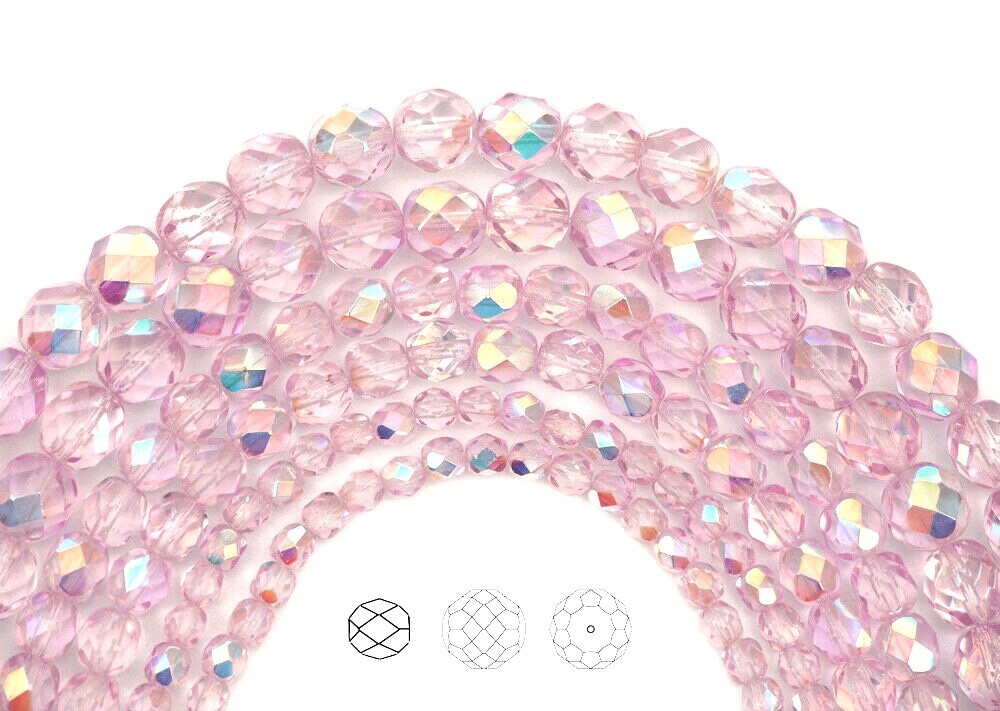 600 Preciosa Czech Glass Fire Polished Round Beads 3mm Crystal Pink Shimmer AB