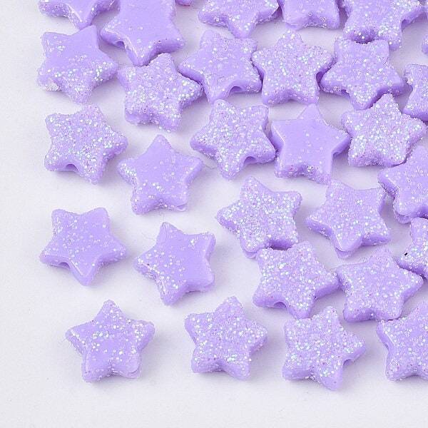 10MM Pastel Purple Acrylic Glitter Star Spacer Beads