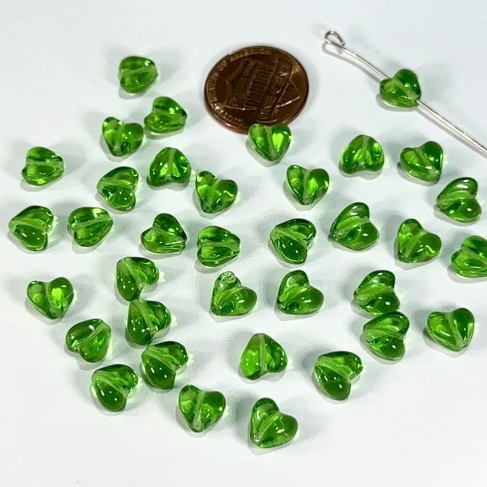 Czech Glass Broken Heart Beads 8mm Peridot green Pressed Beads 36 pcs K051