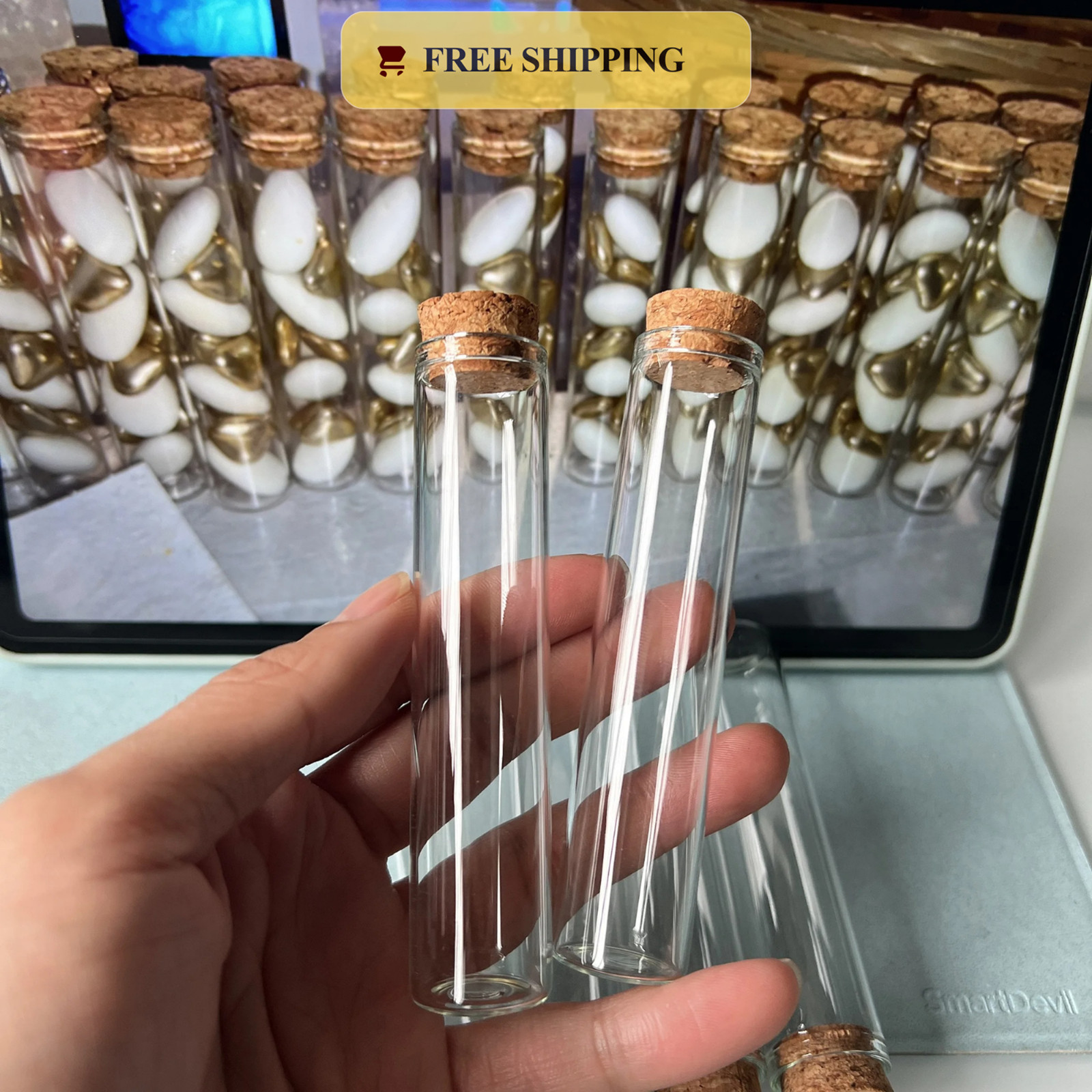 50pcs 25ml Glass Bottles 22x100mm Cork Stopper Mini Test Tubes Jars