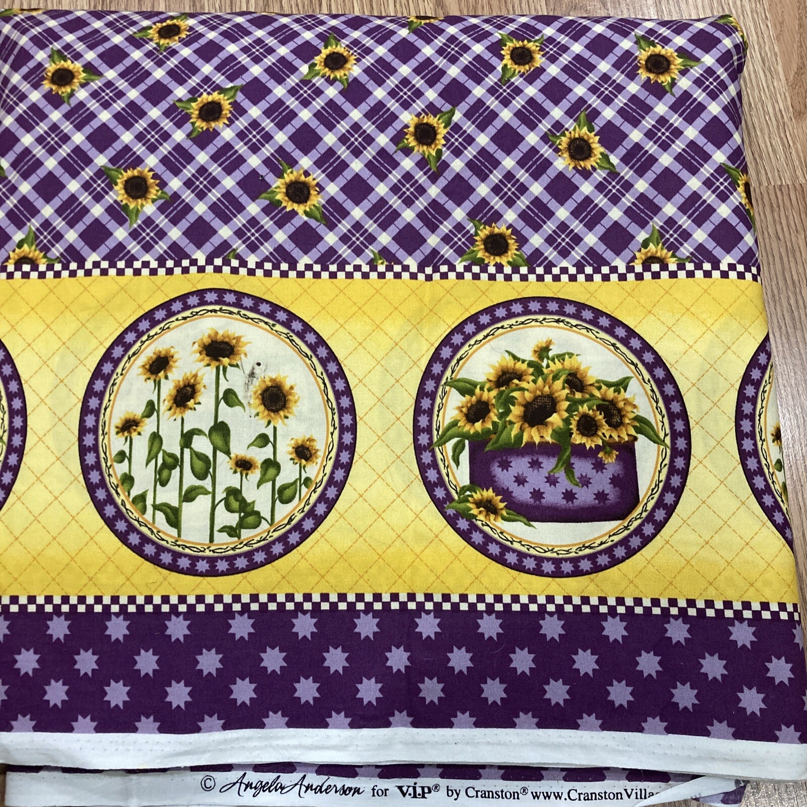 Angela Anderson VIP Cranston Sunflower Border Print Plaid Fabric BTY/60”W