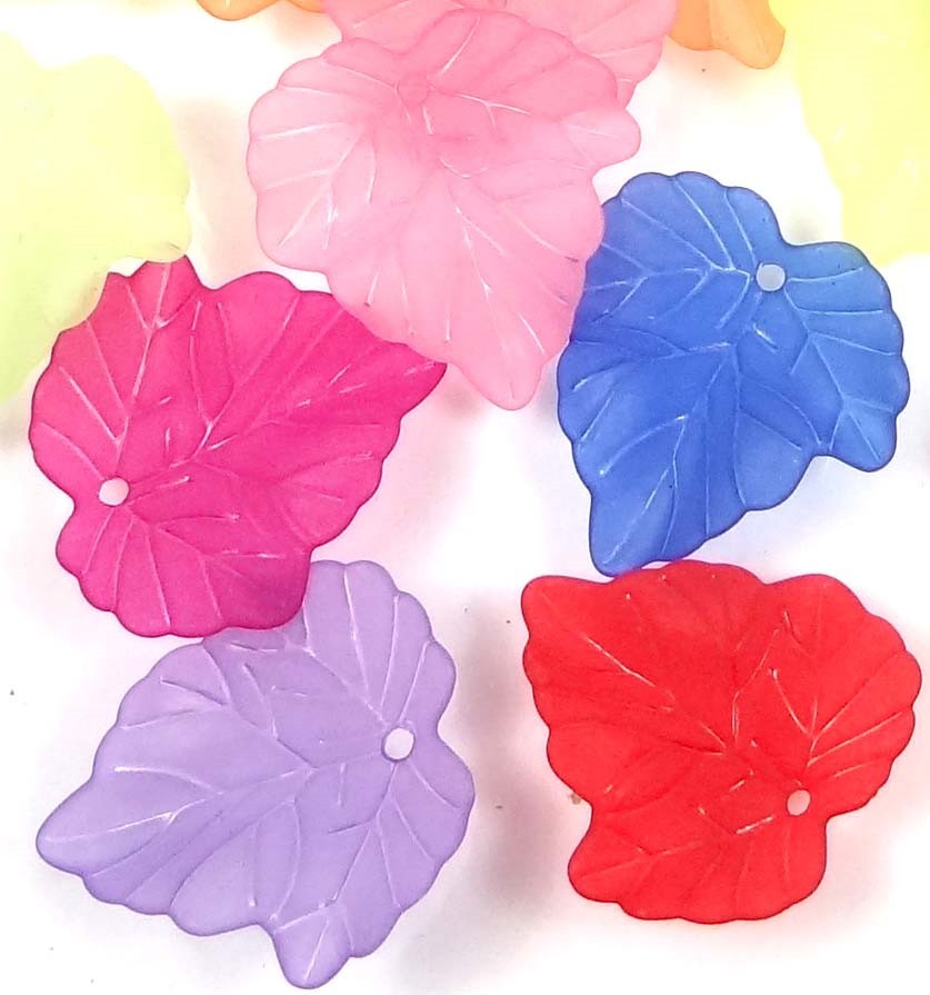 50 Mixed Colorful Translucent Acrylic Frosted Maple Leaf Pendant Charm 24mm