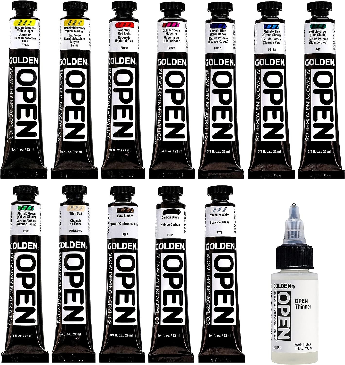 Golden Artist Colors 12 OPEN Slow-Drying Acrylics Mixing/Melange Set